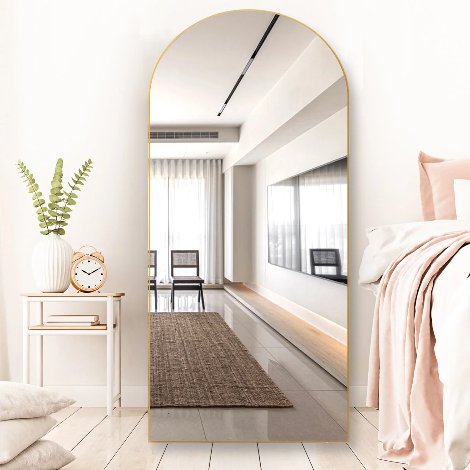 RACHMADES 65"x24" Arch Mirror Full Length Full Body Mirror Arched Floor Mirror with Stand Tall Mirror Long Gold Mirror FULL Length Image 5