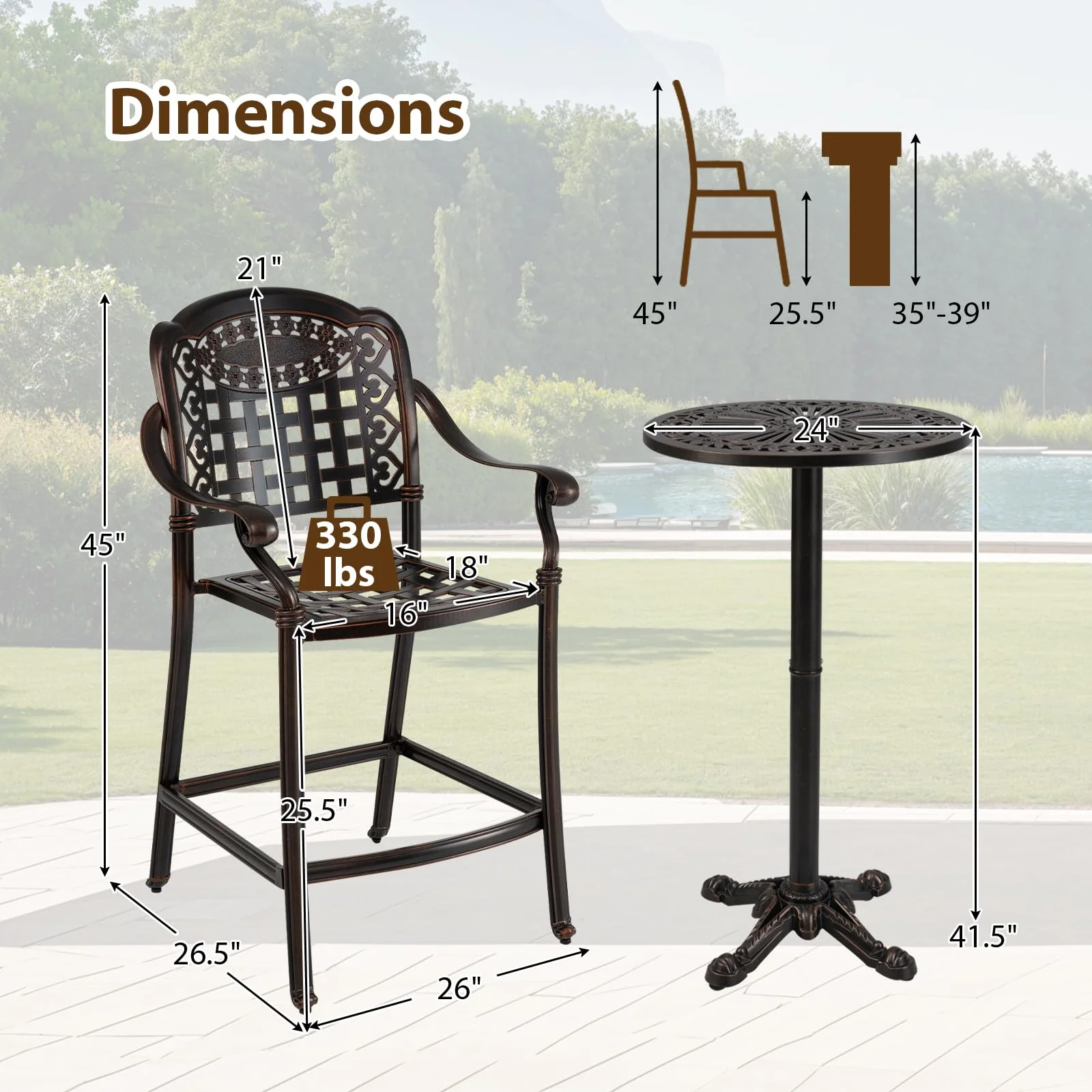 Tangkula 3 Piece Patio Bar Set