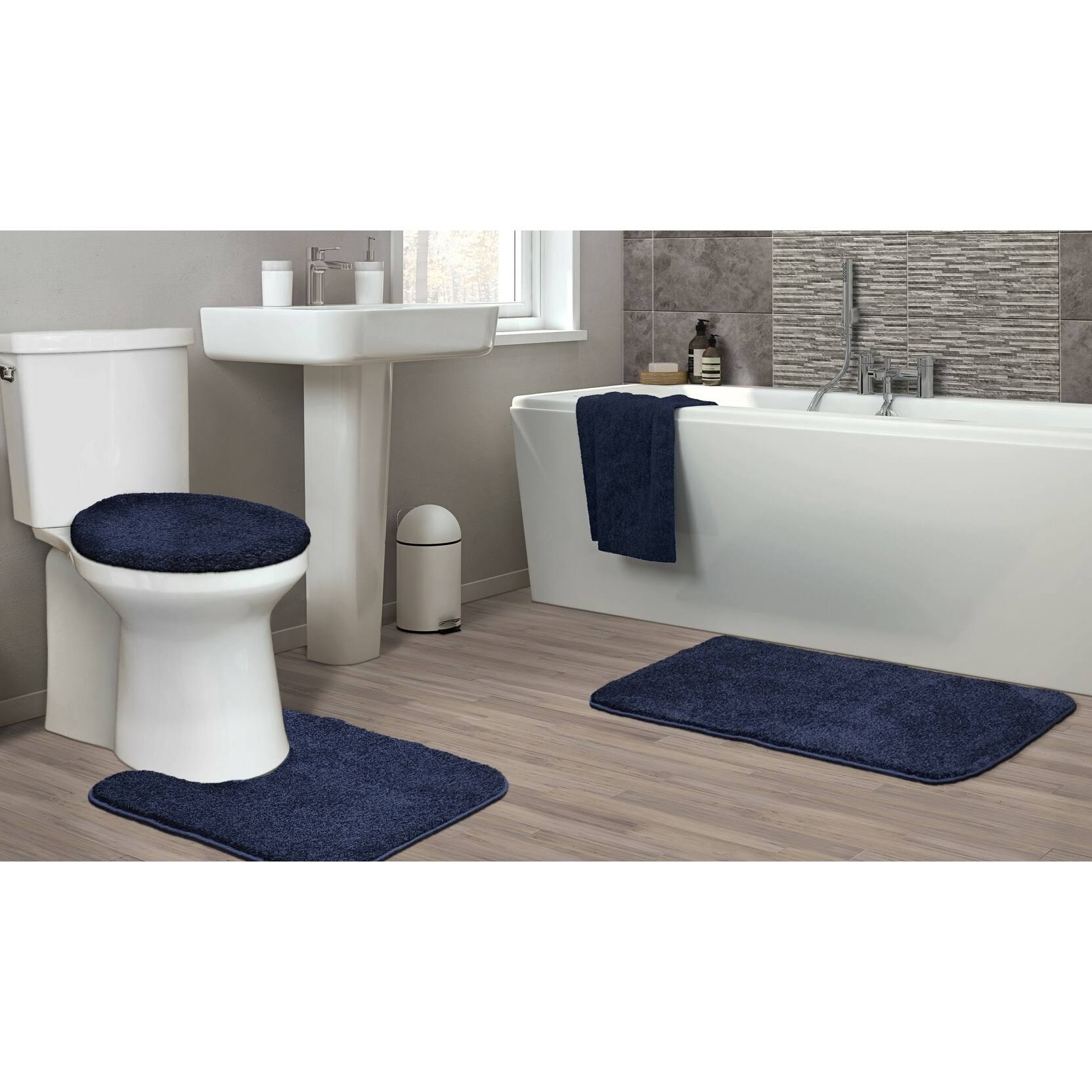 Garland Rug Gramercy 3 Piece Washable Bathroom Rug Set Navy