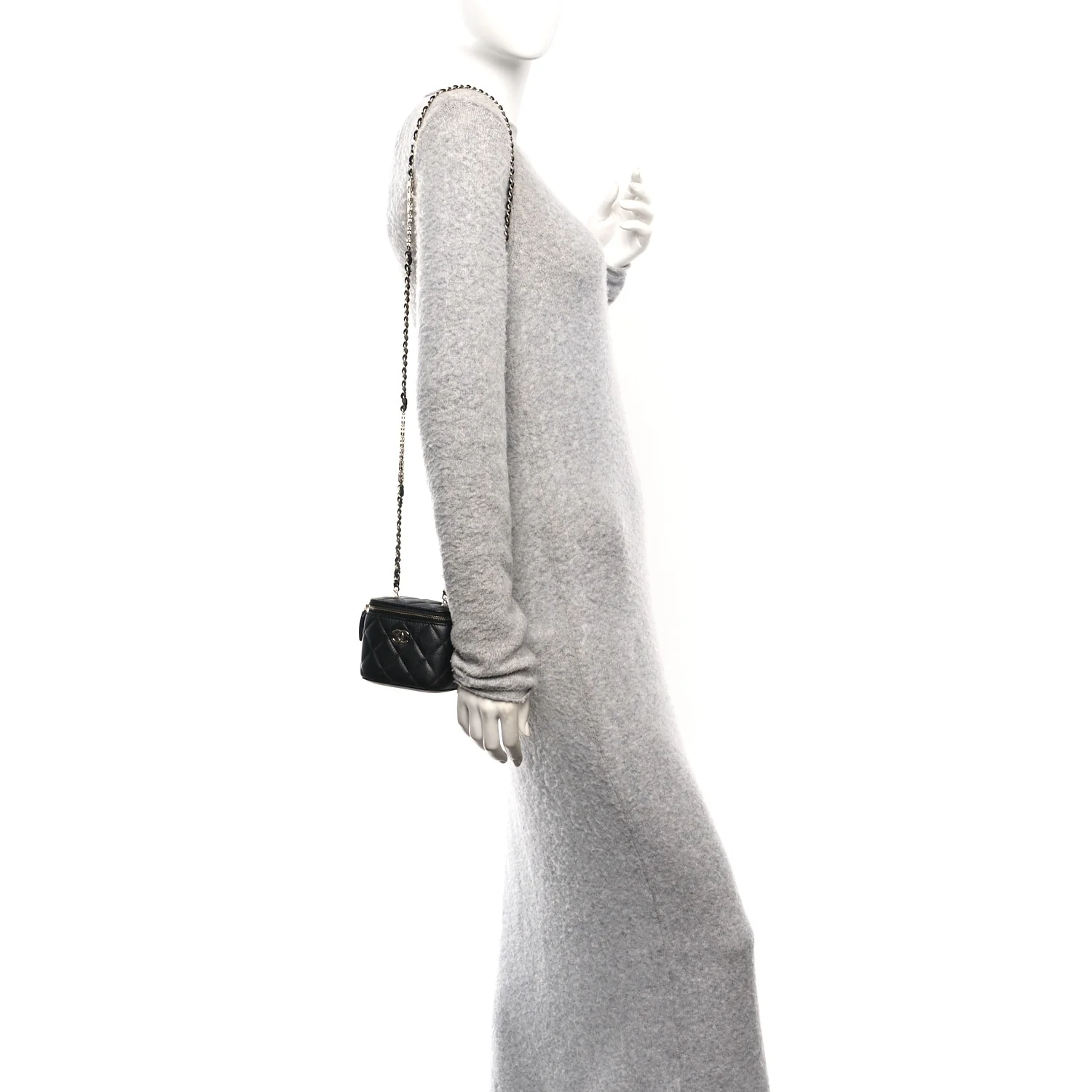 Caviar Quilted Mini Vanity Case With Chain Black