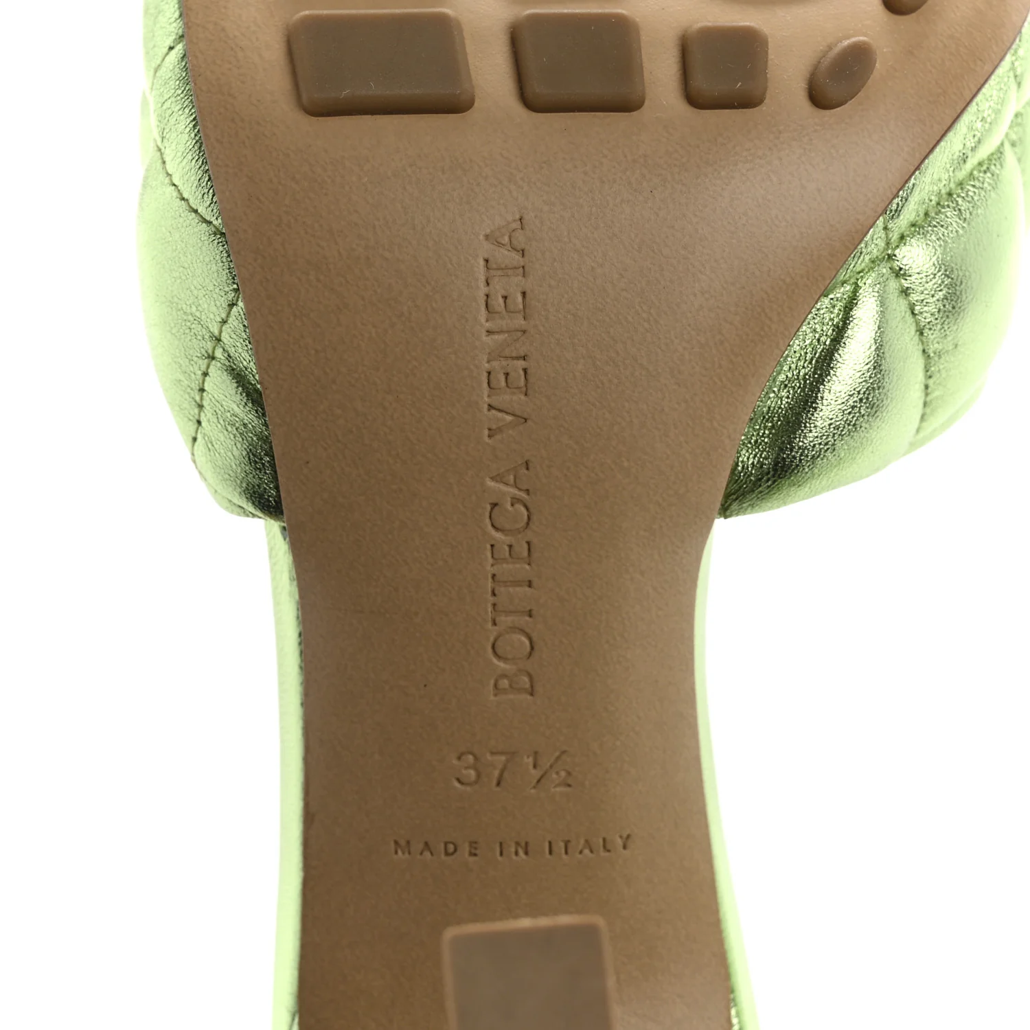 Metallic Nappa Reflection Matelasse Padded Mule Sandals 37.5 Pistachio