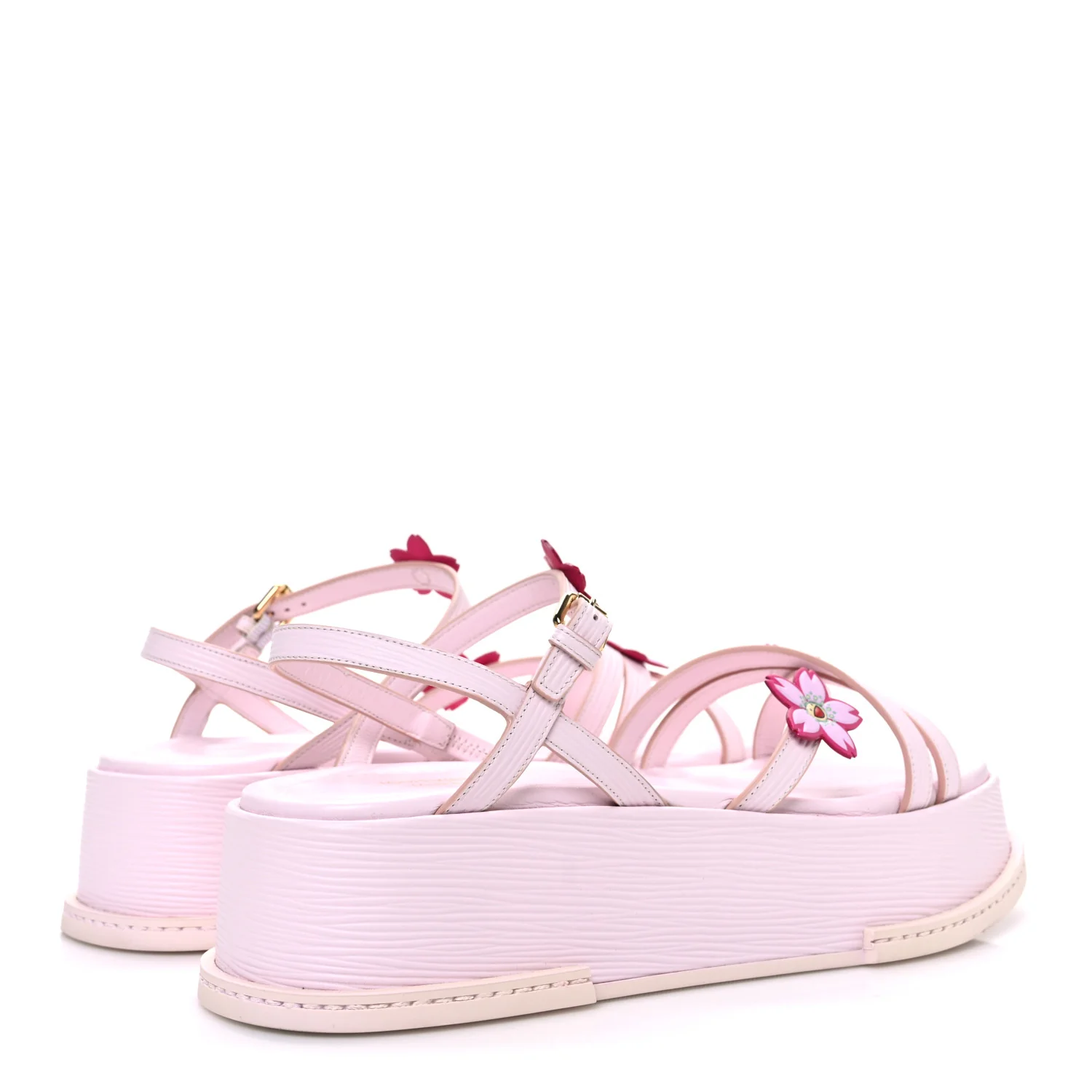 LV X TM Cherry Blossom Calfskin Maya Flatform Sandals 40 Light Pink