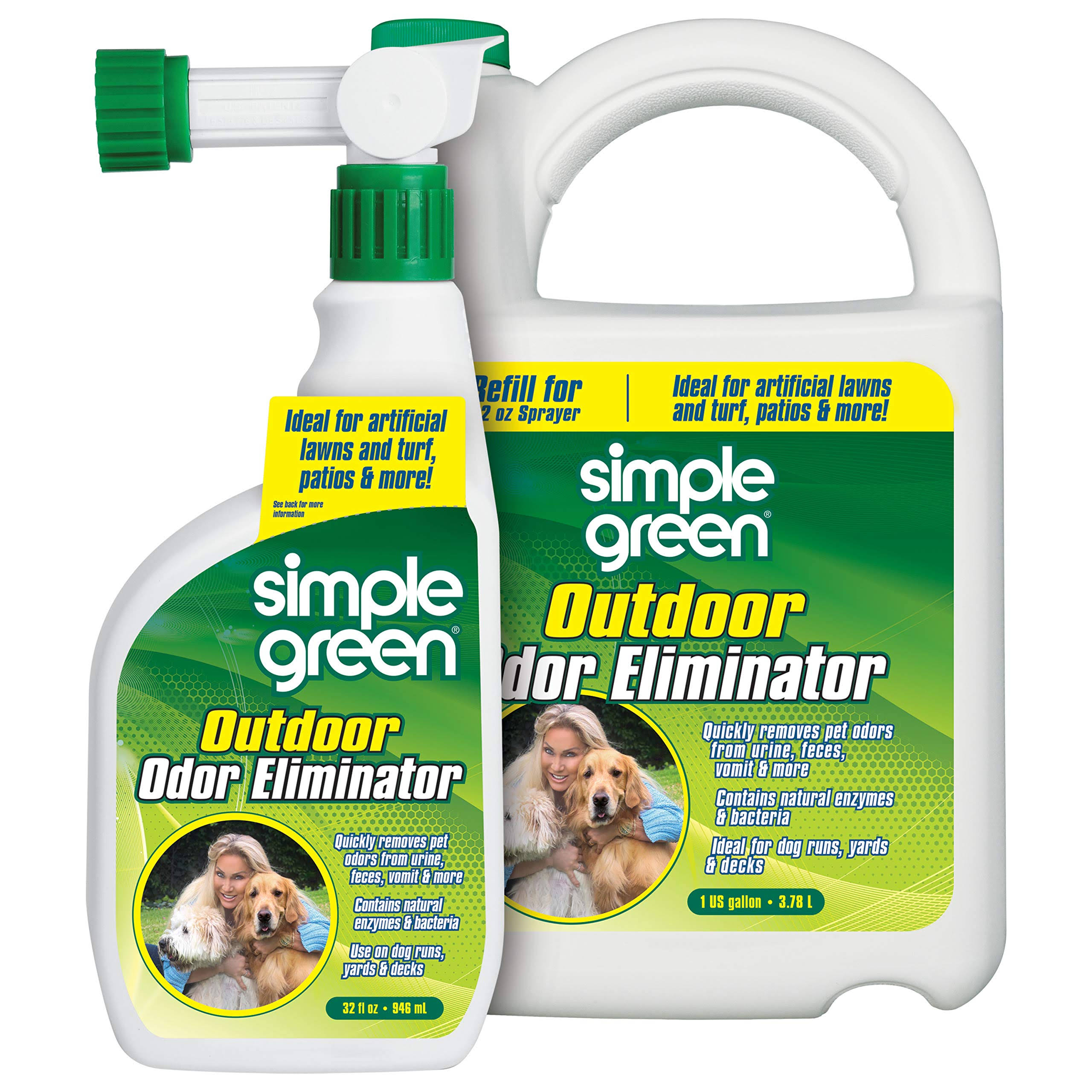 Simple Green Outdoor Odor Eliminator for Pets Dogs Ideal for Artificial Grass & Patio (32 oz Hose End Sprayer & 1 Gallon Refill)