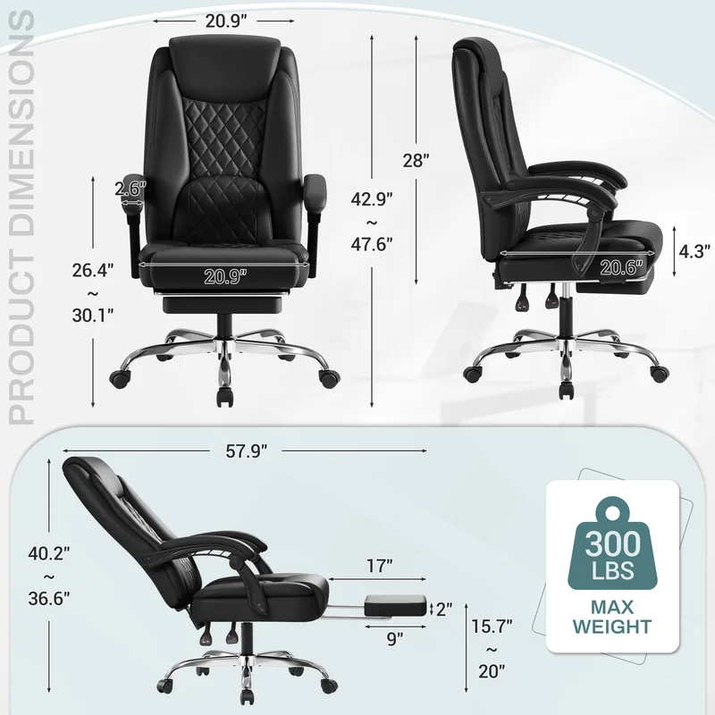 Home Office Chair Adjustable Executive Leather Chair With Arms Ergonomic High Back Cushion Lumbar Back Support Computer Desk Chair,Black(black) - Image 9