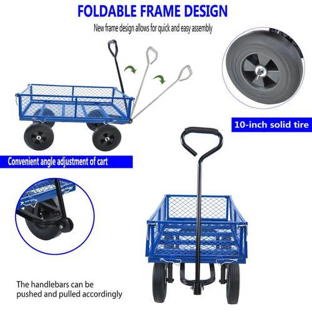UBesGoo Garden Wagon Tool Cart Wagon Heavy-Duty Beach Lawn Yard Landscape Blue