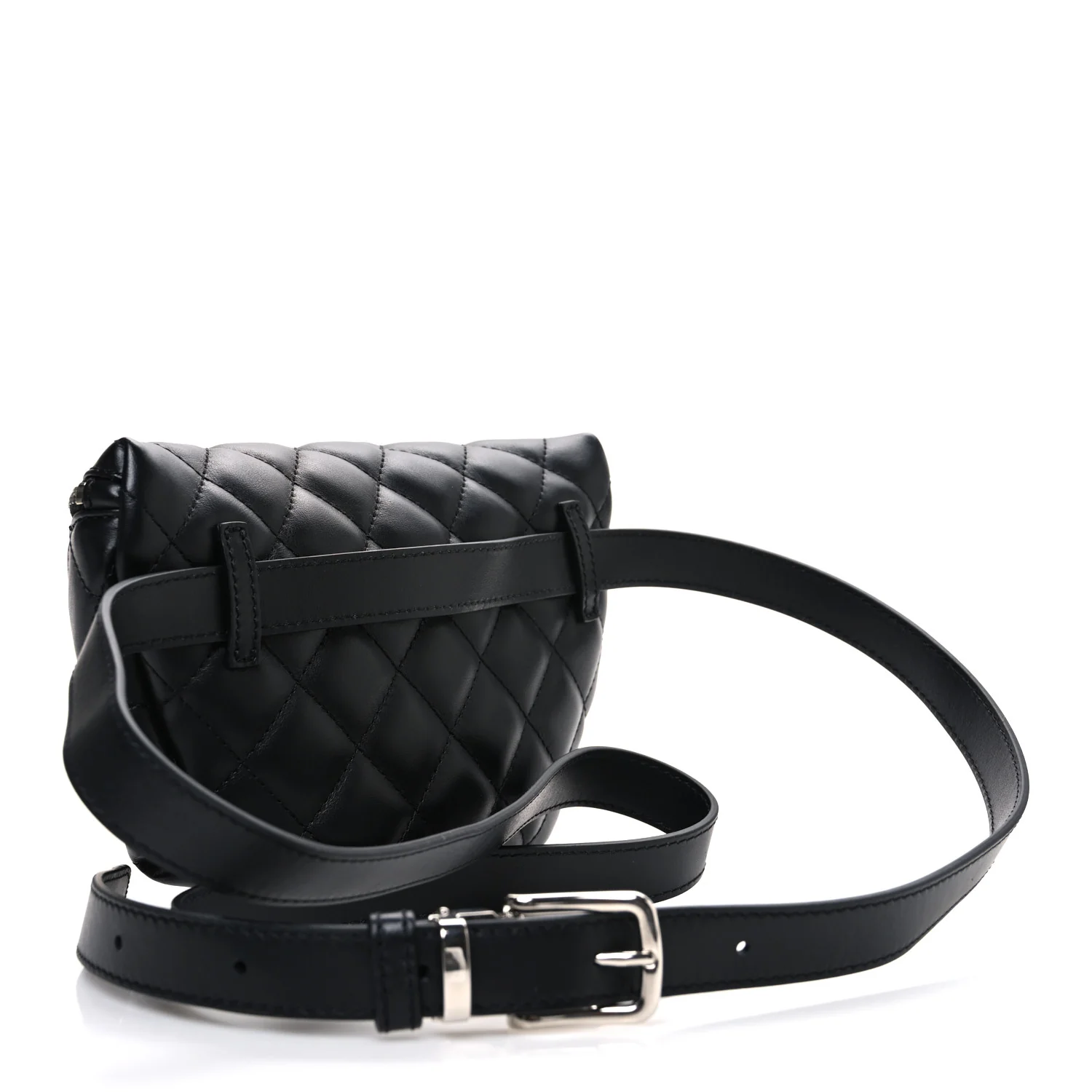 Lambskin Quilted Waist Belt Bag Black