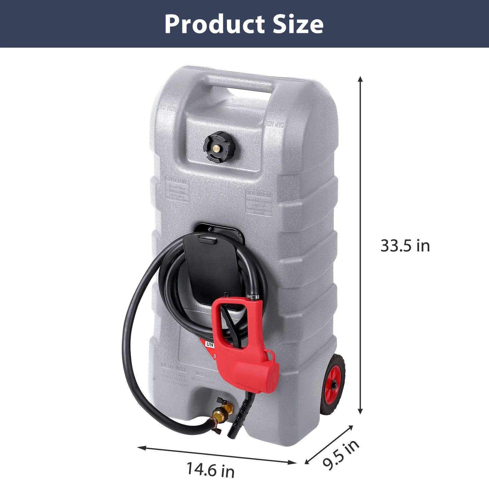 15 Gallon Fuel Caddy, Portable Gas Fuel Tank Container with LE Fluid Transfer Siphon Pump and 10ft. Delivery Hose, Diesel Storage Can On-Wheels for Cars, Lawn Mowers, ATVs, Boats, Gray(Gray) - Image 2