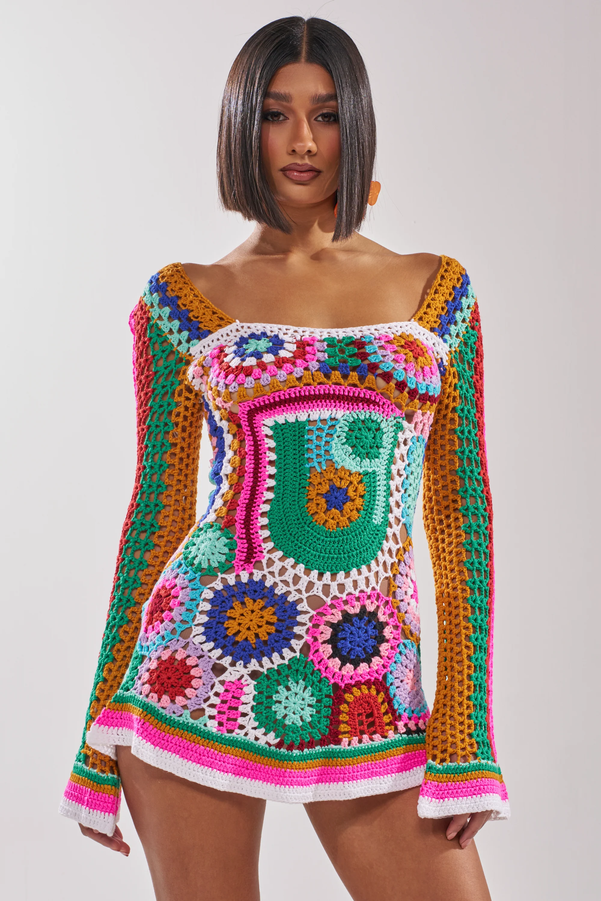 CROCHET ALL DAY COLORBLOCK MINI DRESS - Akira Store