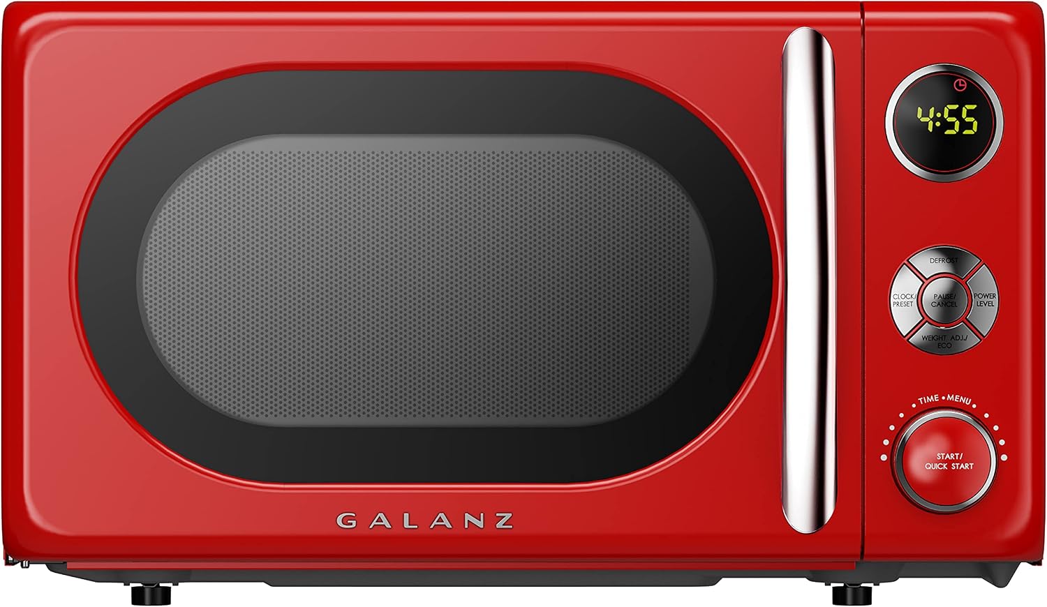 Galanz GLCMKZ07RDR07 Retro Countertop Microwave Oven with Auto Cook & Reheat, Defrost, Quick Start Functions, Easy Clean with Glass Turntable, Pull Handle. 7 cu ft, Red