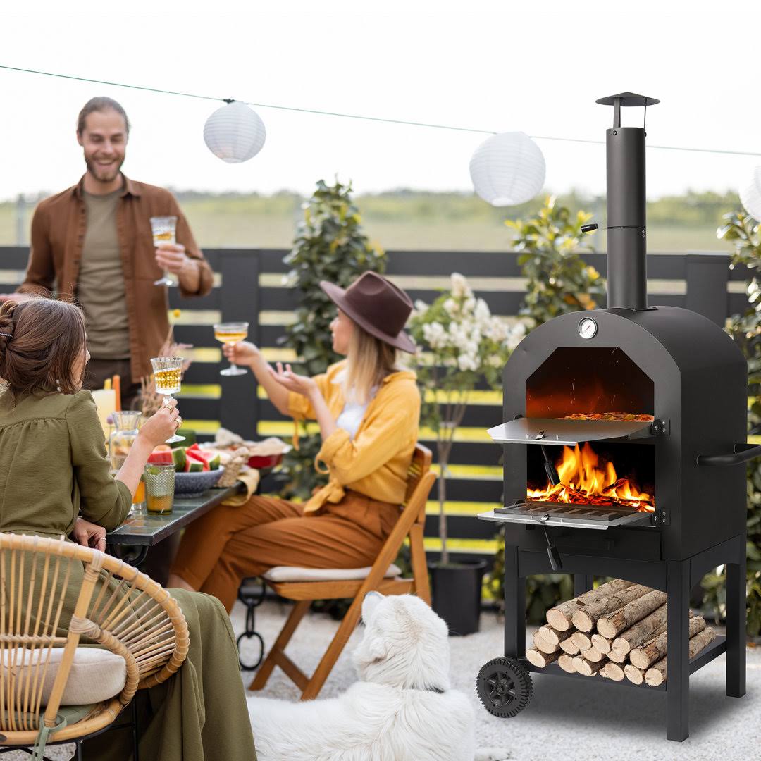 Outdoor Steel Freestanding Wood-Fired Pizza Oven in Black Betterhood