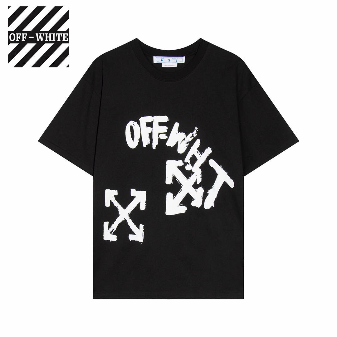 OFF-WHITE(オフホワイト) 2023　半袖シャツ　Tシャツ 矢じり　100％純綿生地　　快適　通気性が良い　シンプルの風格　かっこいい　黒　男女兼用Tシャツ