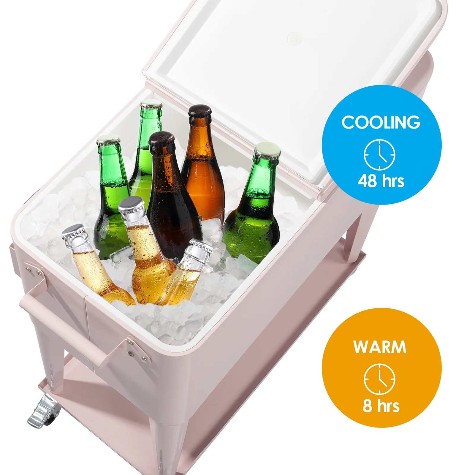 Rolling Cooler 80QT Frozen Warm Function with Shelf Pink - Image 4