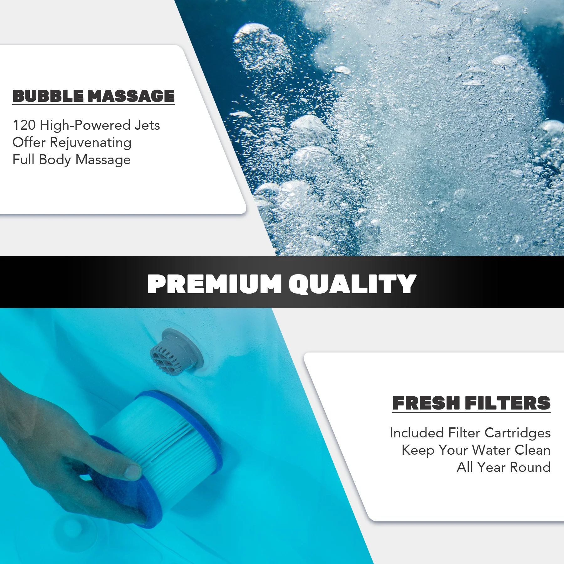 CO - Z Luxury Inflatable Hot Tub, 2 - 4 Adults, PVC, 120 Jets, Blue, 49 lb