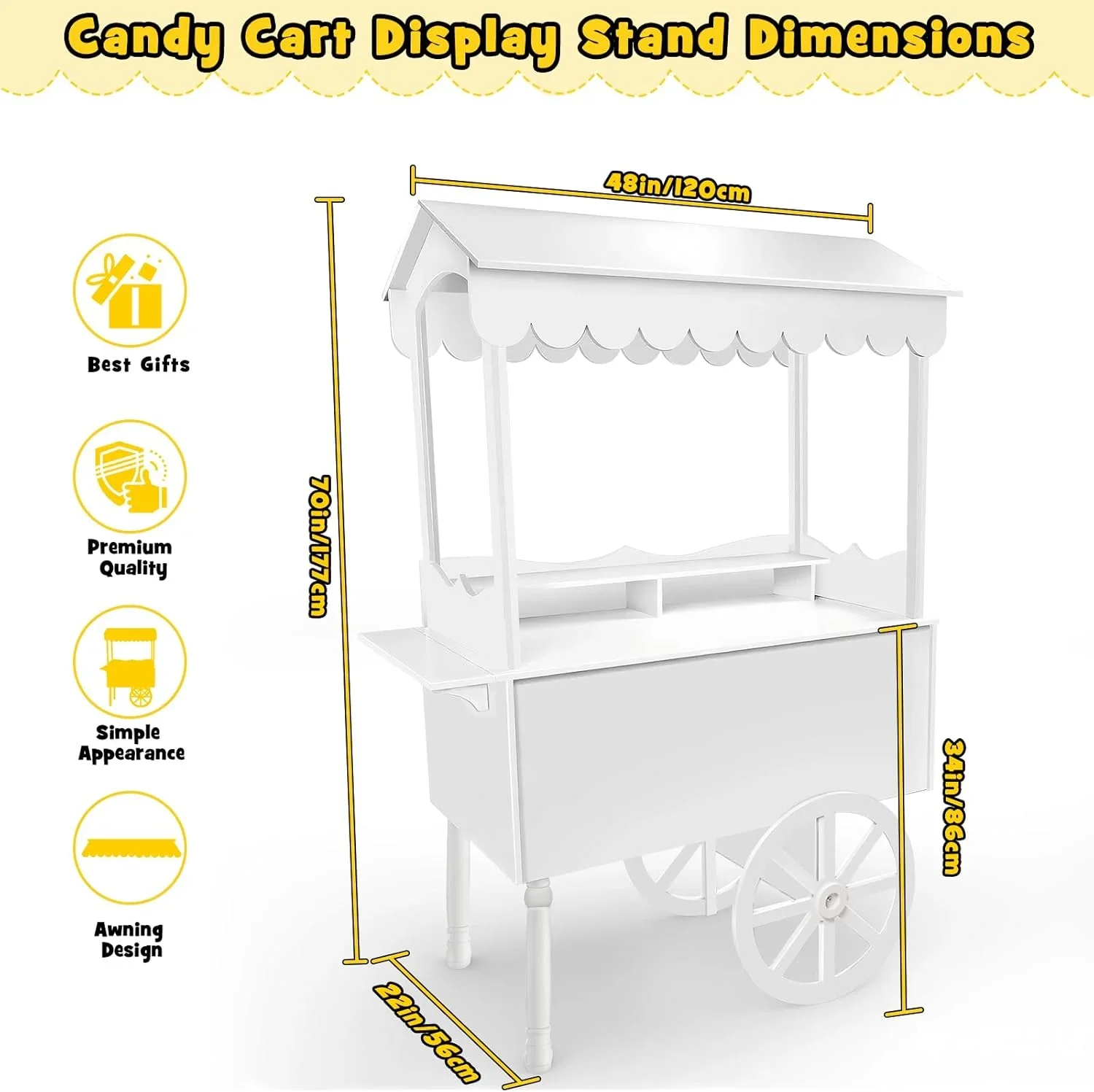 Gaonala 72in Candy Cart Display Stand with Decorated Wheels 100 Balloons Easy Install Vintage Dessert Cart for Parties Birthdays Weddings White