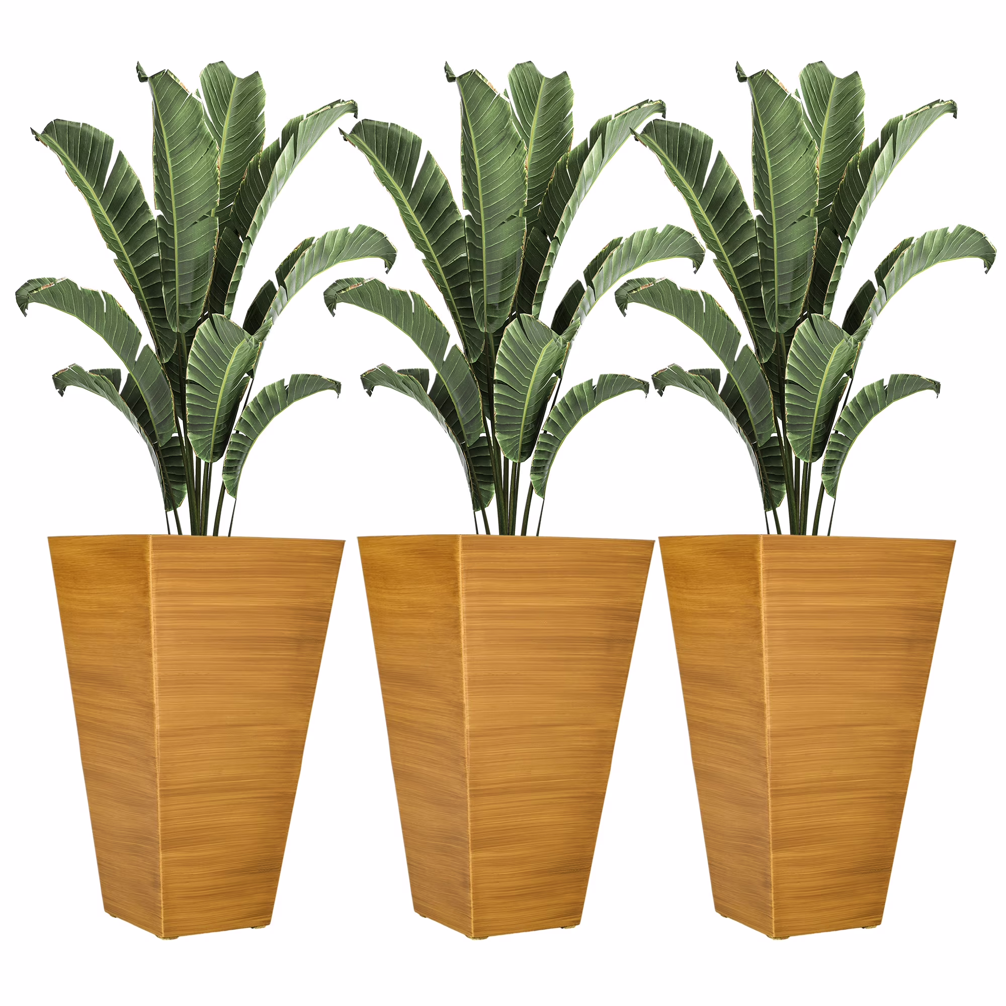 DUOSONG Outsunny 28 Tall Outdoor Planters, Set Of 3 Large Taper Planters With Drainage Holes And Plug, Faux Wood Plastic Flower Pots For Outdoor, Indoor, Garden, Patio, Tan Brown Polypropylene