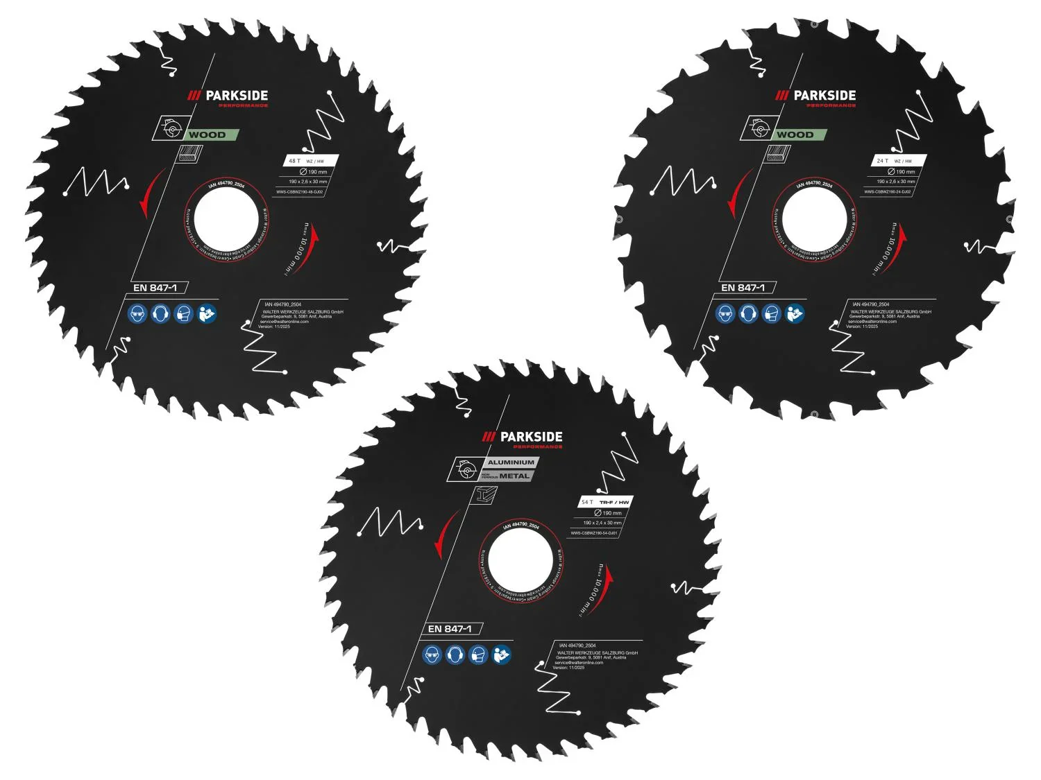 PARKSIDE PERFORMANCE Lame de scie circulaire, 190 mm, 24 dents, 48 dents, 54 dents