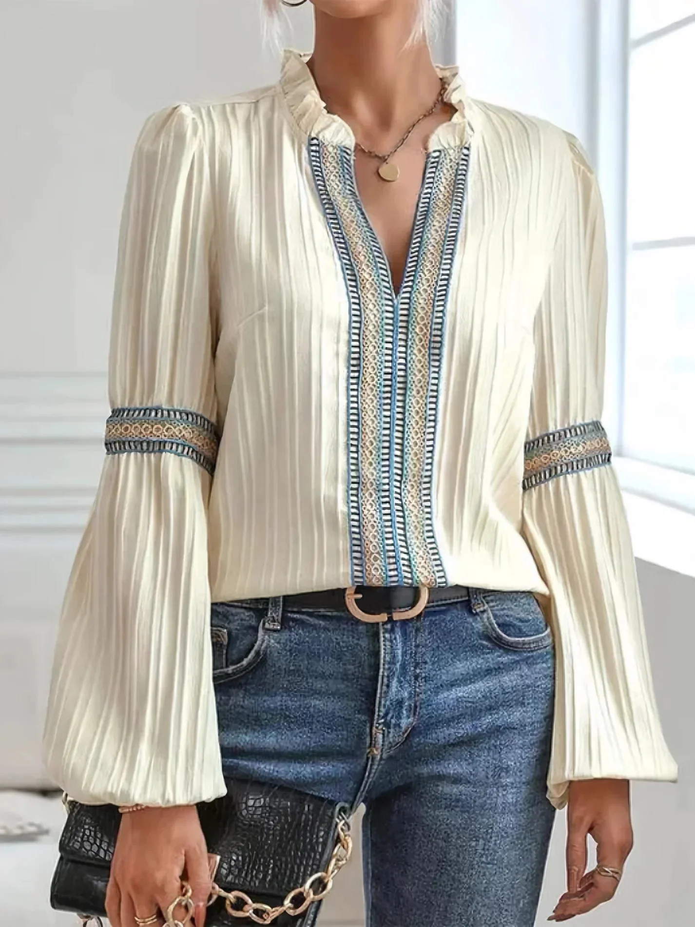 Blouse Femme Col V Haut Élégant