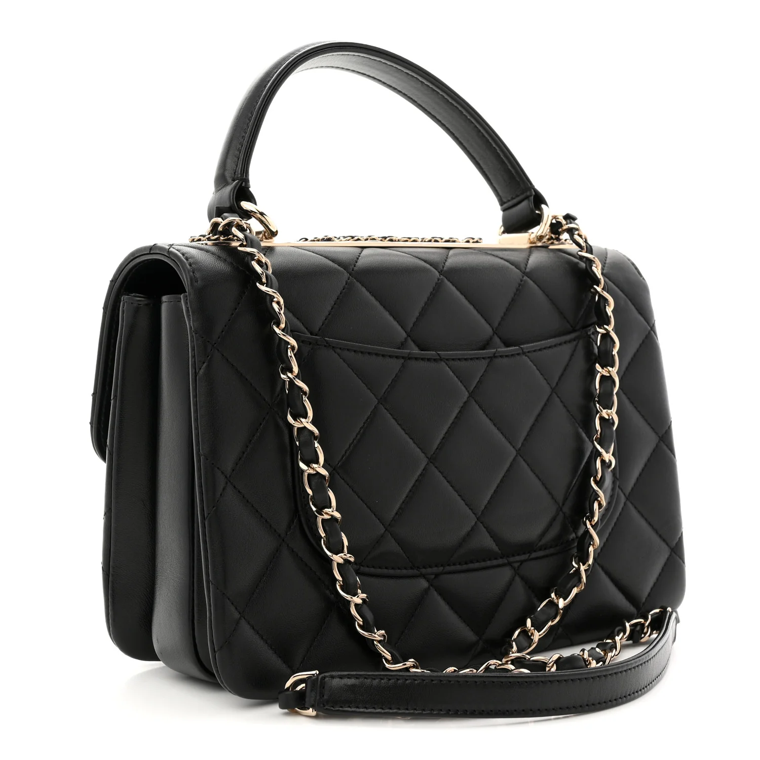 Lambskin Quilted Small Trendy CC Chain Dual Handle Flap Bag Black
