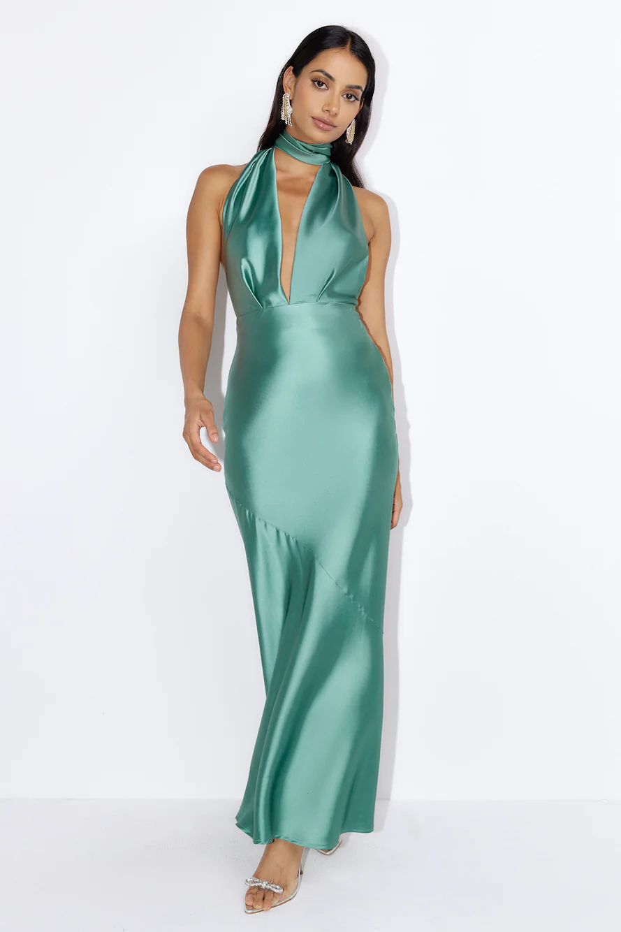 Luxury Events Satin Maxi Dress Sage