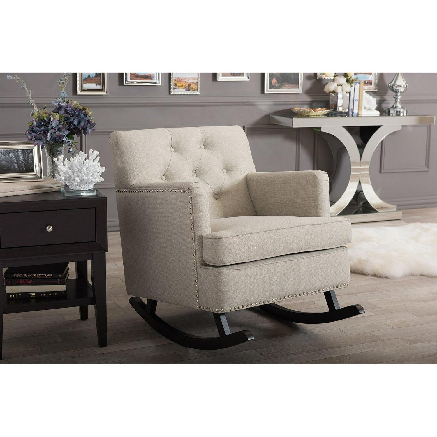 Bethany Modern and Contemporary Gray Fabric Upholstered Button Tufted Rocking Chair Image 3