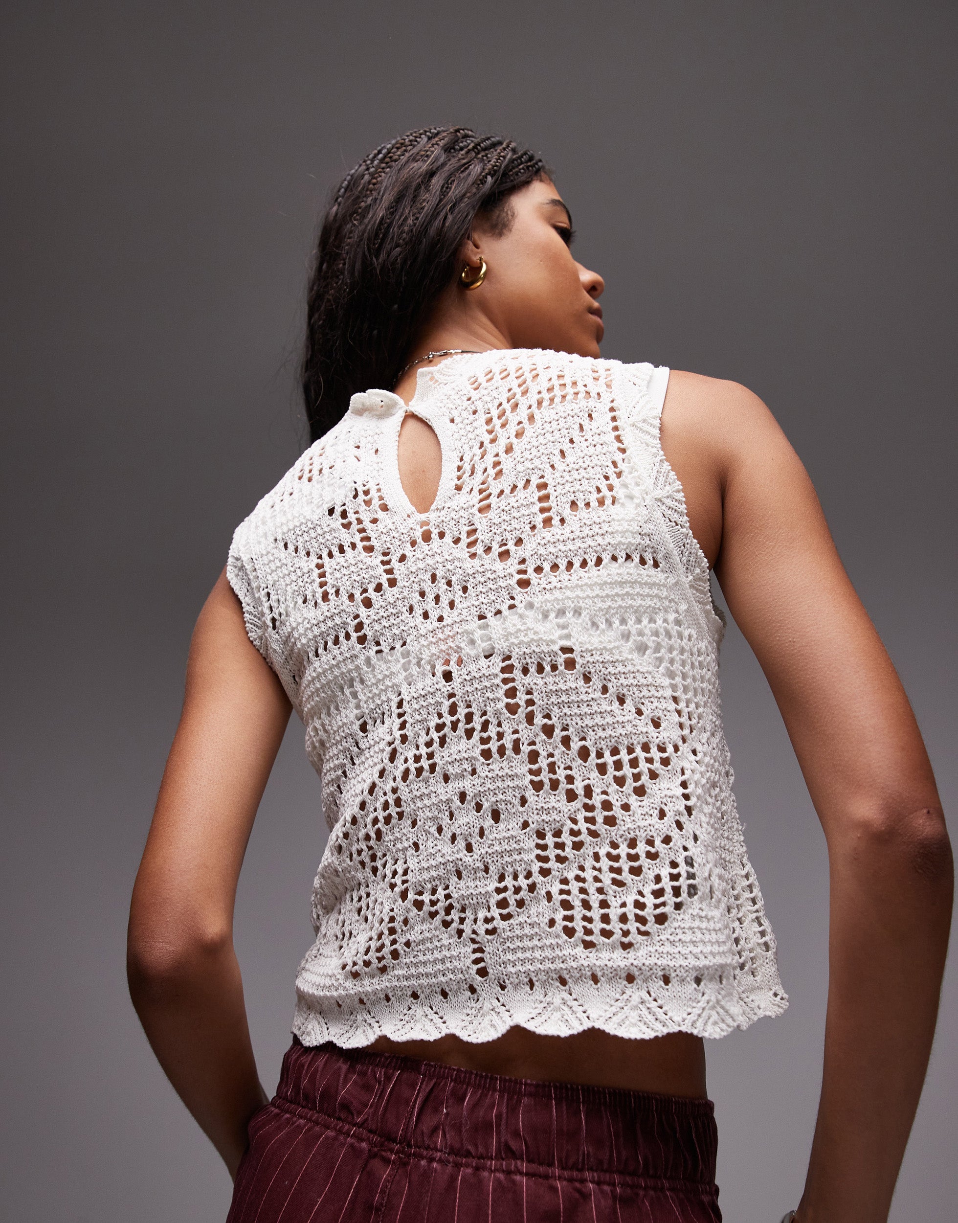 VERO MODA® Topshop knitted scallop edge stitchy tank top