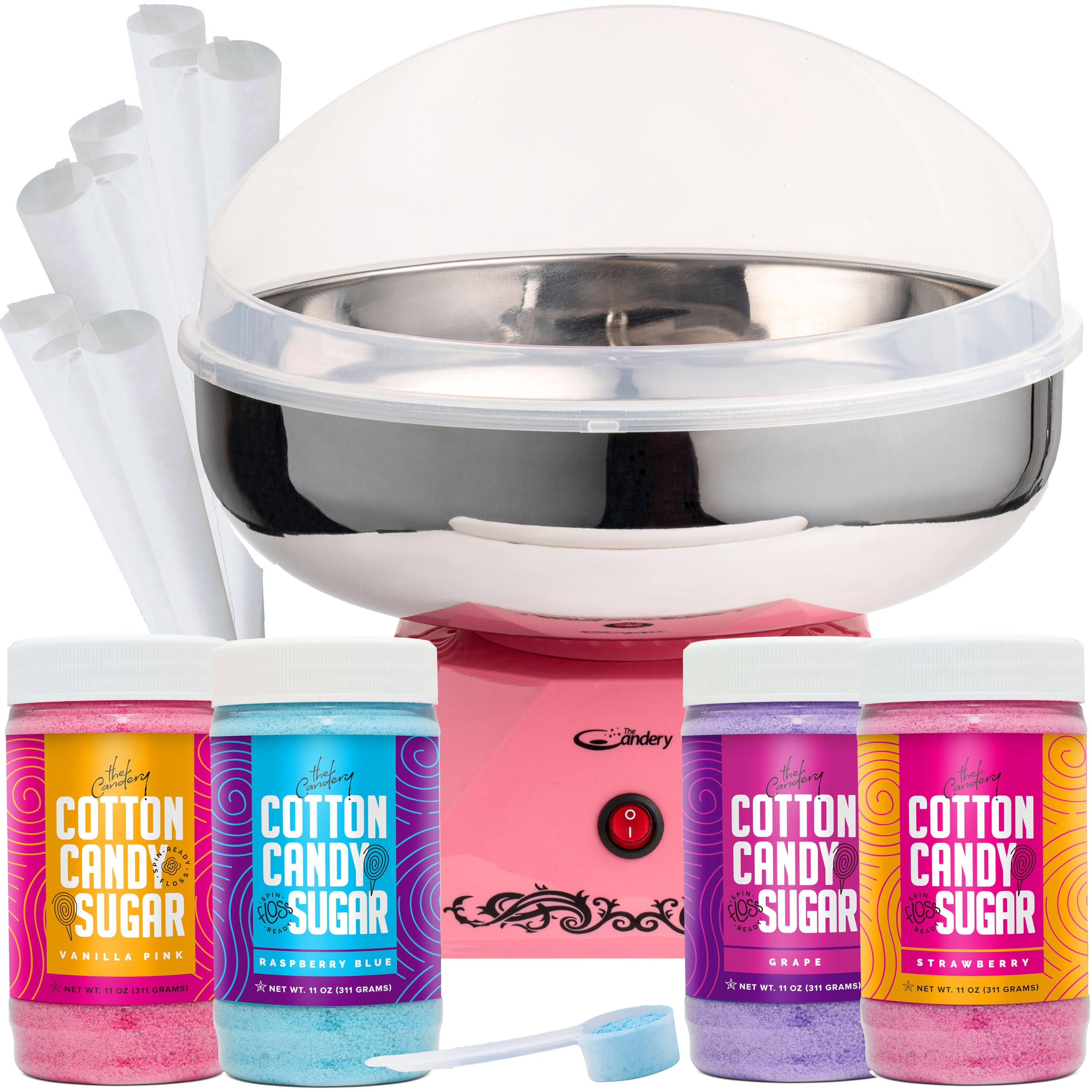The Candery Cotton Candy Machine with Stainless Steel Bowl 2.0 and Floss Bundle- Flossing Sugar Floss, Birthday Parties Fairs- Includes 5 Floss