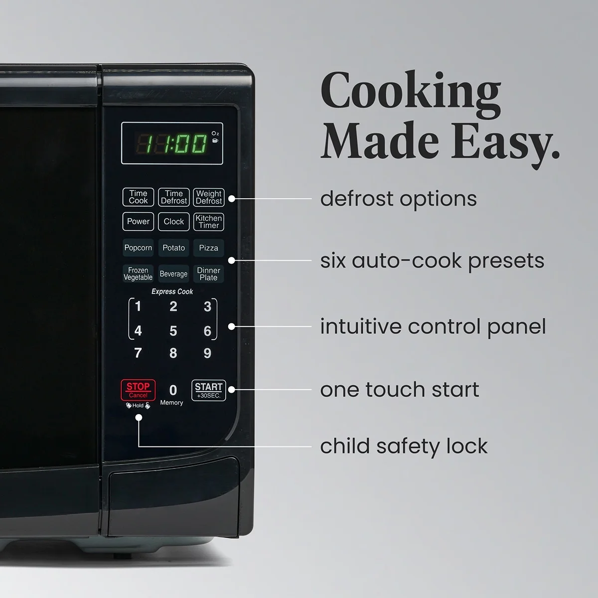 Countertop Microwave Oven with LED Lighting Child Lock, 0.7 Cu Ft Black(Black) - Image 4