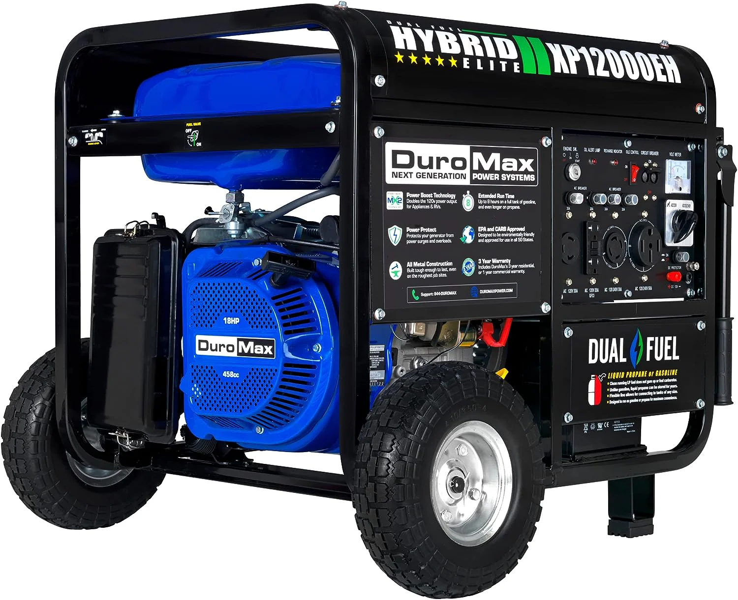 XP12000EH Dual Fuel Generator C 12,000W Gas/Propane, 457cc 4-Stroke Engine, EPA/CARB Compliant