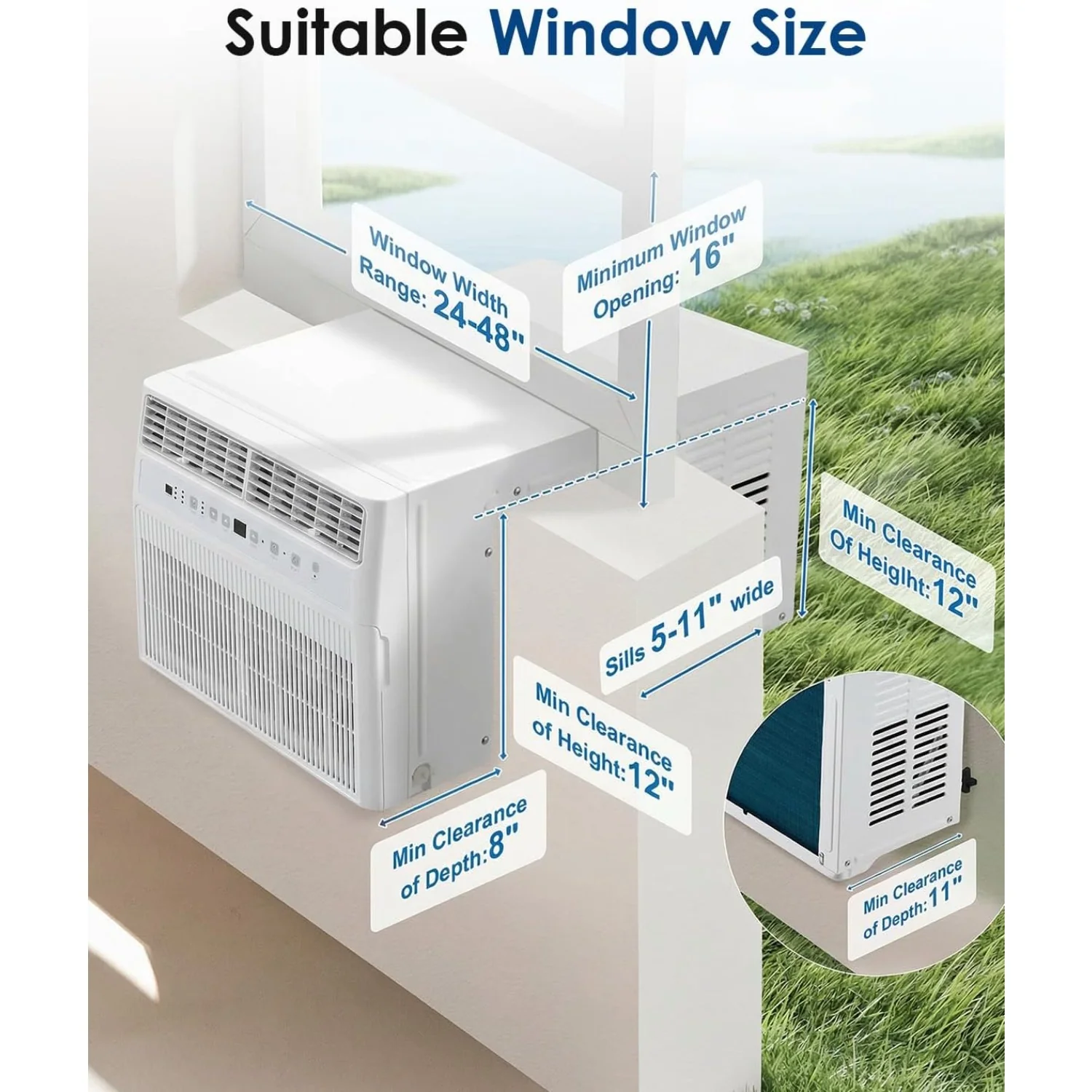 AECOJOY U-Shaped Window Air Conditioner 10,000 BTU AC Unit with Full Window View, Cools 250 Sq. Ft.