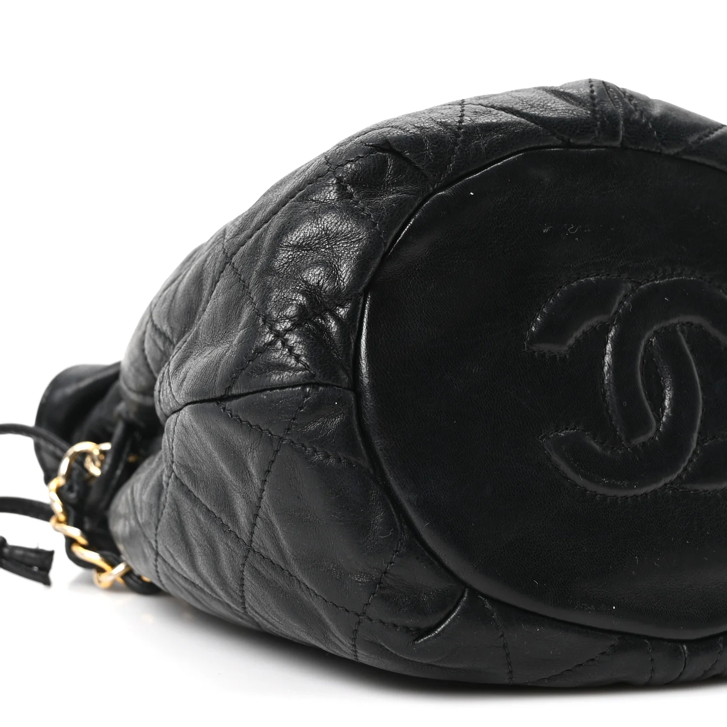Lambskin Quilted Mini Drawstring Bucket Bag Black