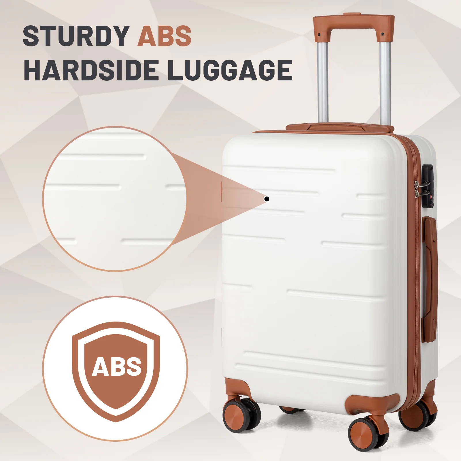 Zimtown Luggage 3 Piece Set Suitcase ABS Hardside Lightweight with TSA Lock Spinner Wheels, Beige