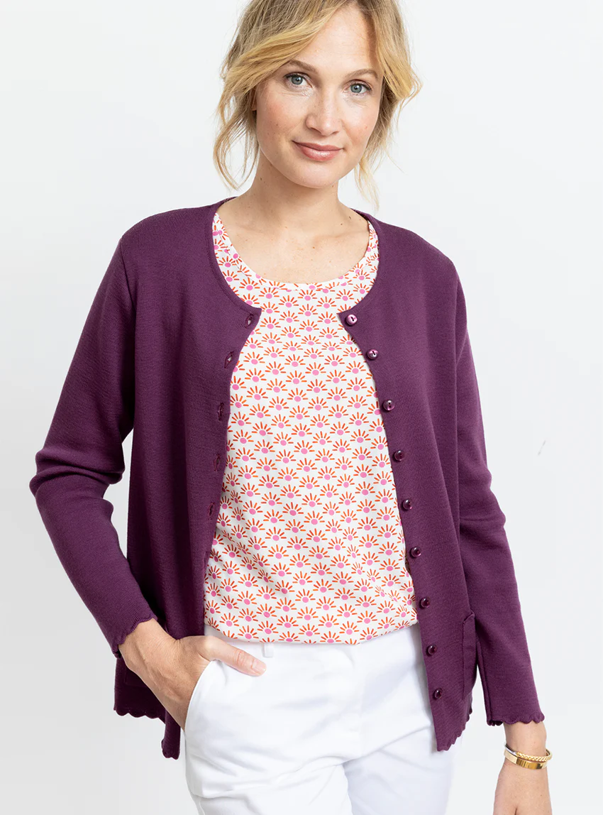 Cardigan femme en laine mérinos Violet Prune