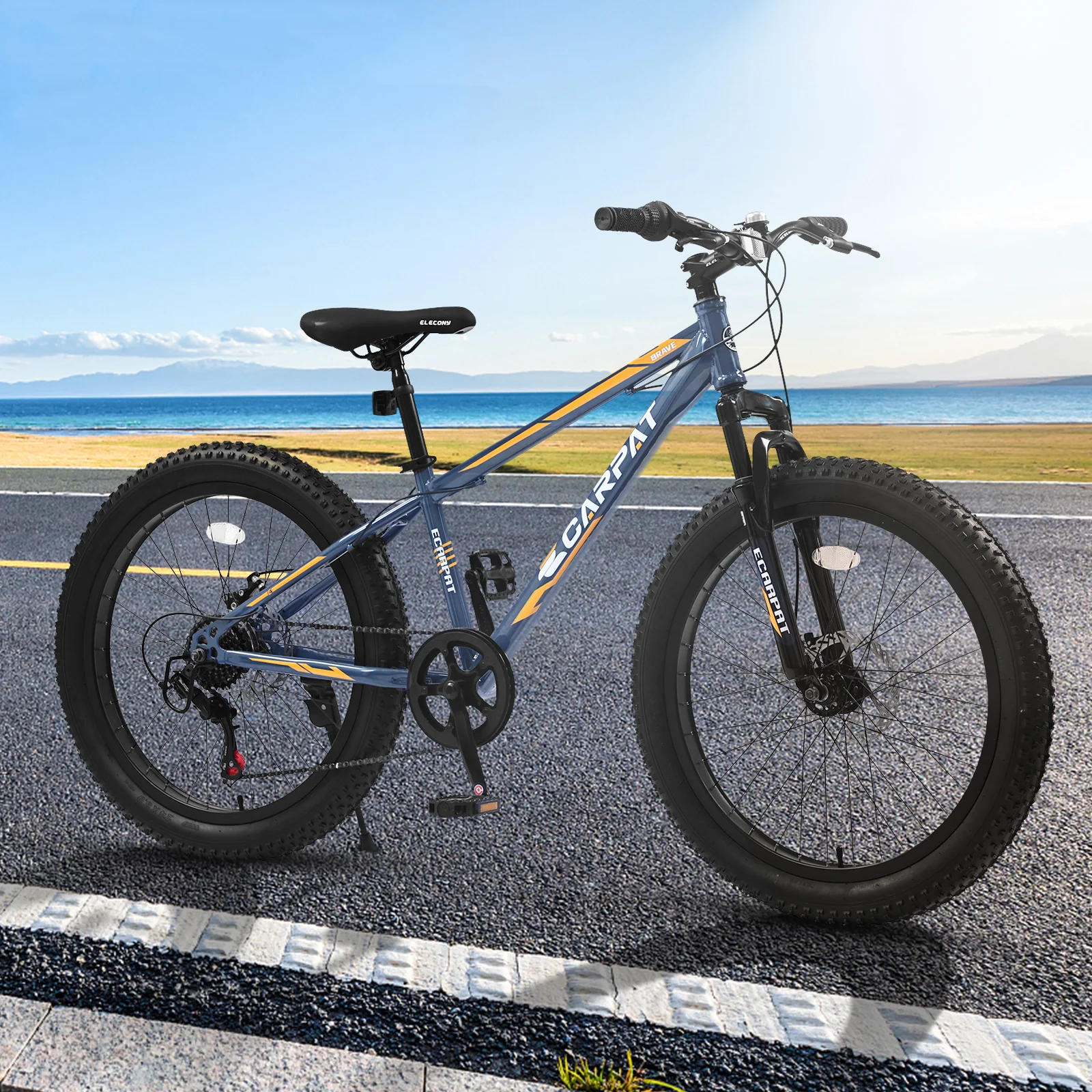 24-Inch Fat Tire Bike, Shimano 7-Speed Trail & Urban Mountain Bike with Disc Brakes – Gray