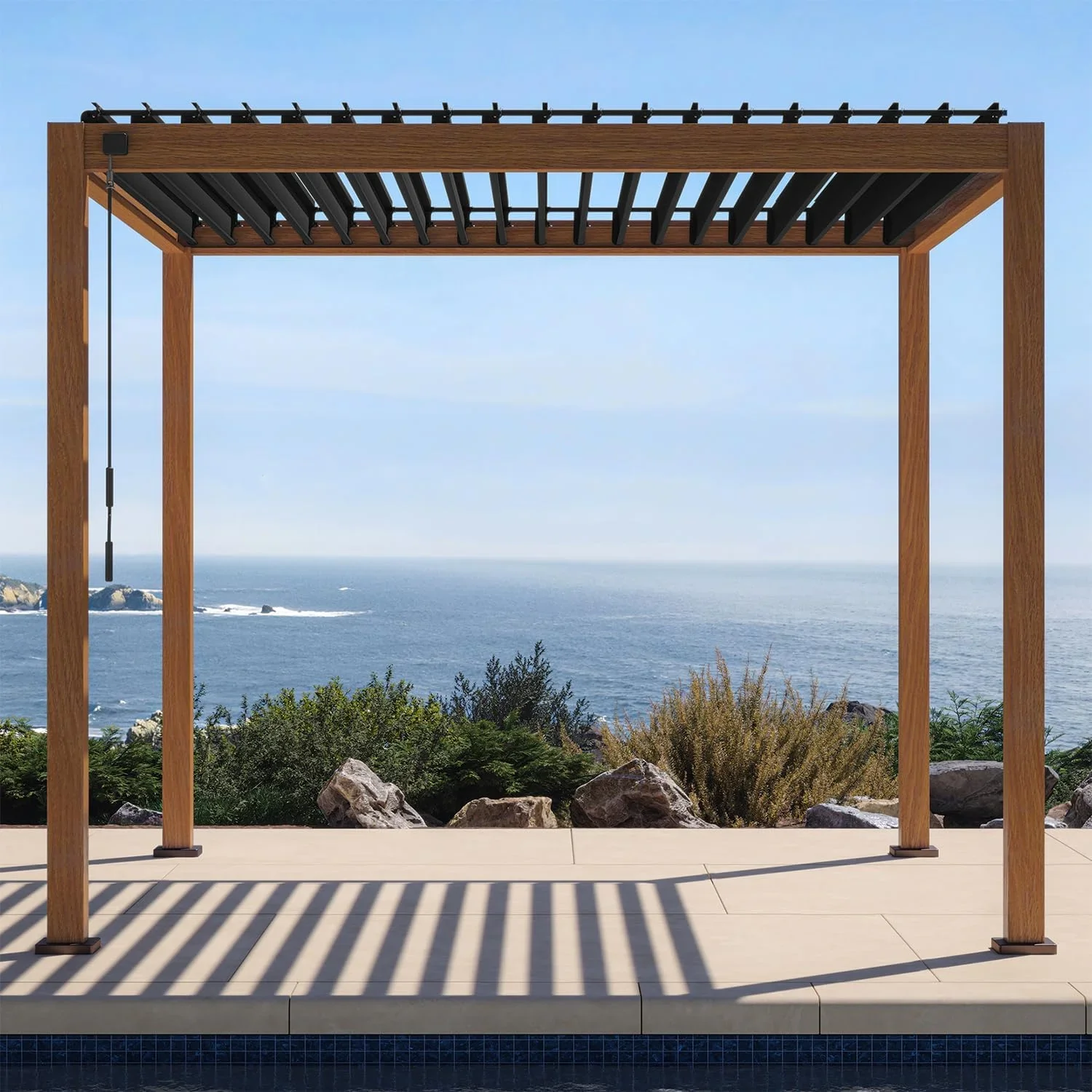 Mirador 10'x 10' 111S Outdoor Aluminum Pergola w/ Adjustable Rainproof Louver for Garden, Patio, Backyard, Takasho/Wood Grain