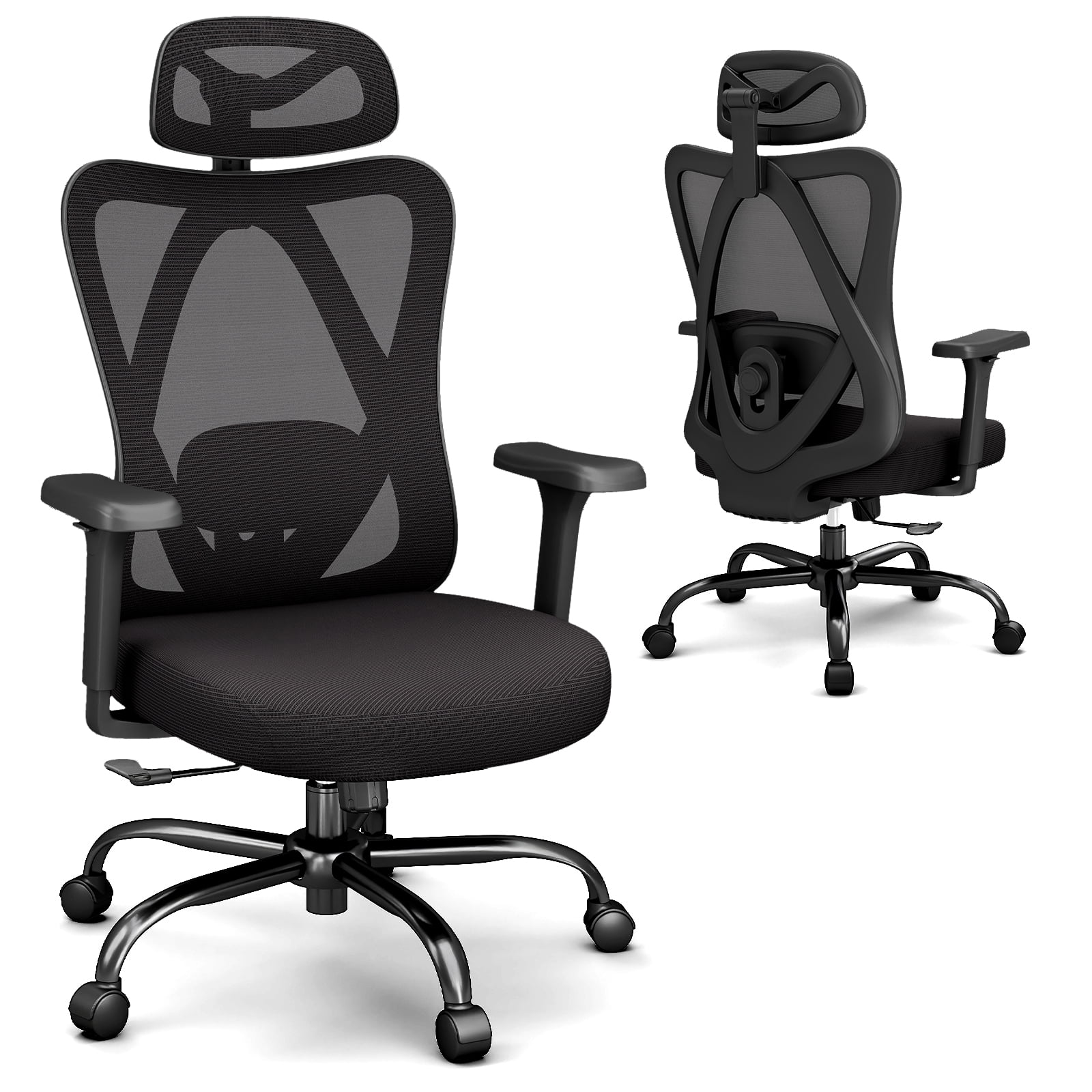 Ergonomic Mesh Office Chair with Adjustable Headrest, Lumbar Support, and 3D Armrests Highback Swivel Task Chair Home(Black)