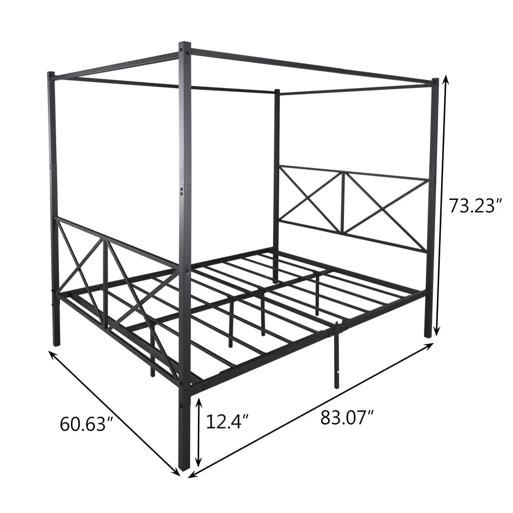 Queen Size Metal Canopy Bed Frame, Four Poster Platform Bed Frame with X Shaped Headboard and Footboard,Bed Mattress Foundation with Sturdy Metal Slat Support Image 6