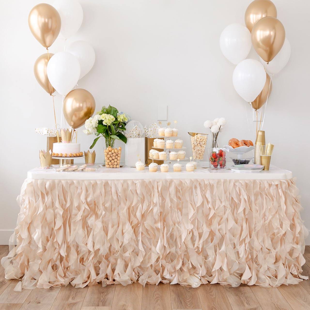 Bluekate Champagne Gold Table Skirt 6ft Table Skirt with Double Layer Organza! Wedding Decorations Rustic Theme Graduation Gold Party Decorations Tutu