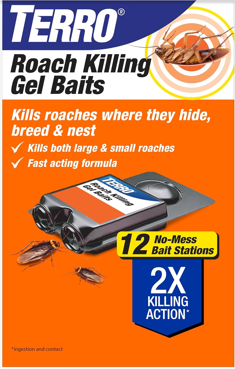 TERRO Roach Killer Gel Bait Stations, 12-Pack, Ready-to-Use Cockroach Bait| Kills Roaches Where They Hide, Breed, & Nest, No-Mess, Kills German, American, & Oriental Roaches, Indoor & Outdoor Control