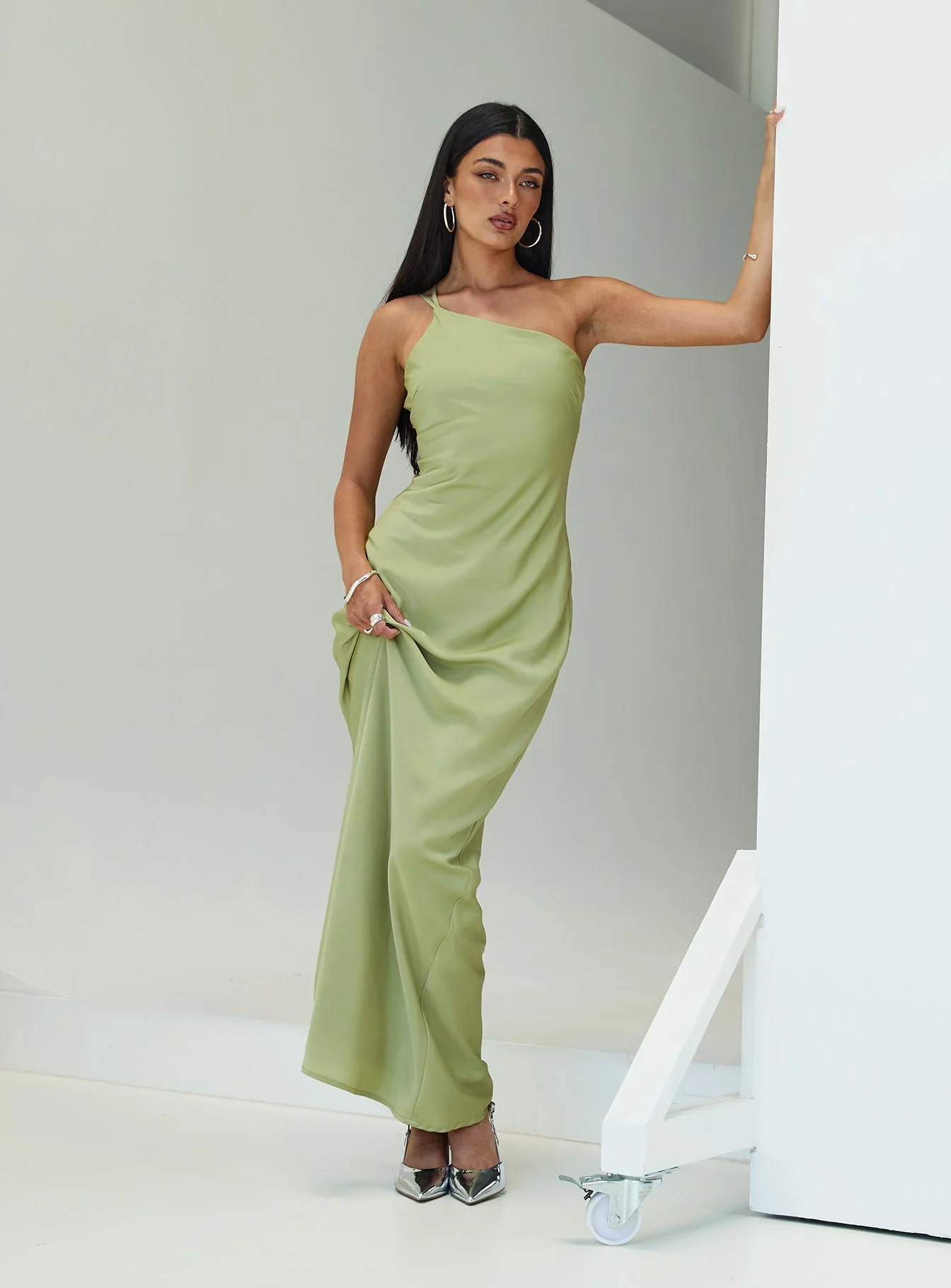 Nehemiah One Shoulder Maxi Dress Green