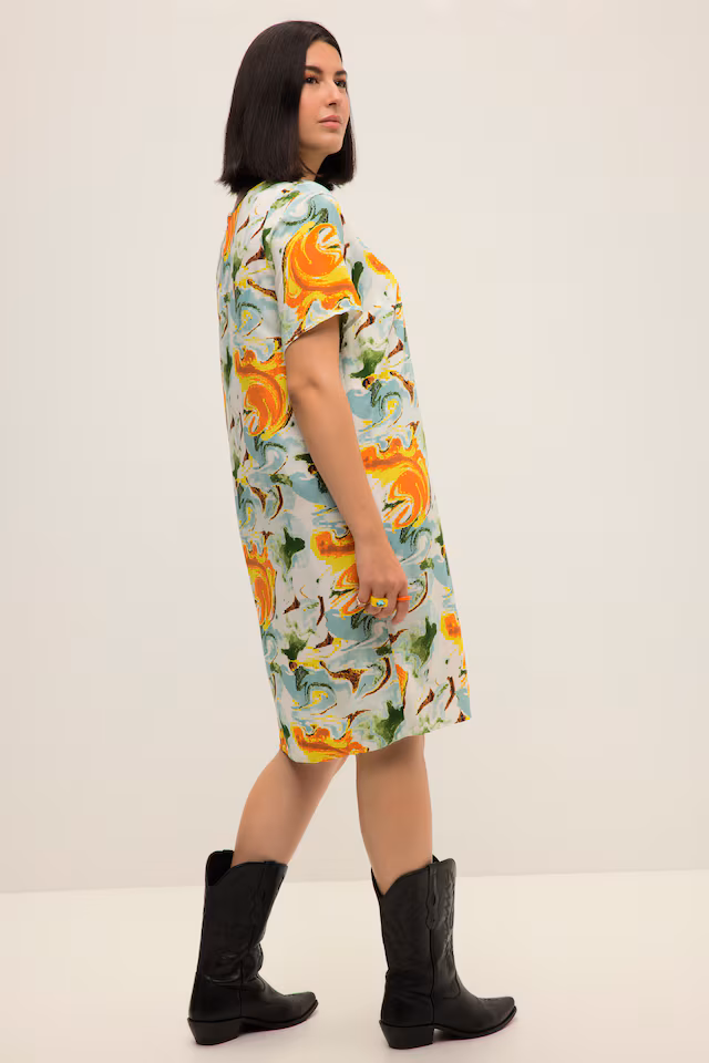 Abstract Print Short Sleeve Mini Dress