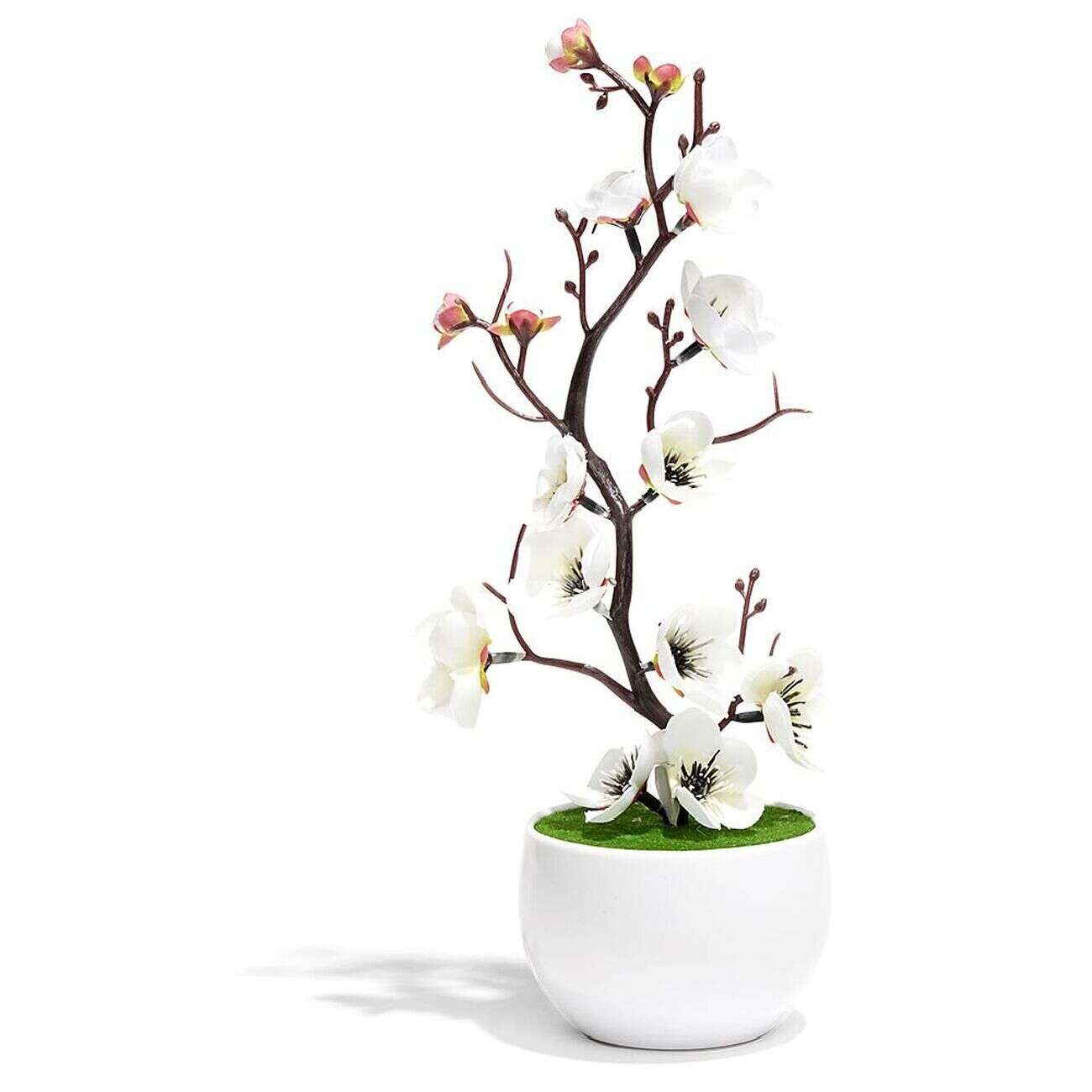 Pot fleur de prunier artificielle rose et blanche H30cm