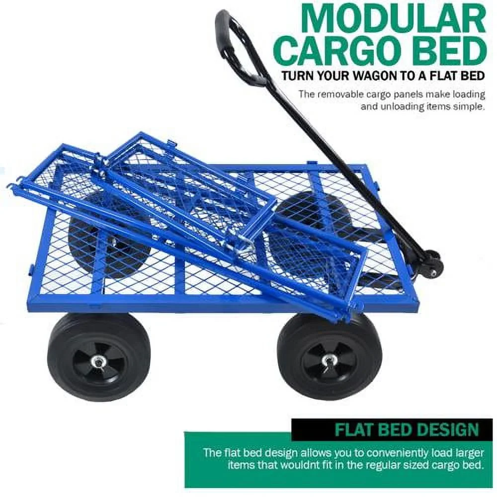 UBesGoo Garden Wagon Tool Cart Wagon Heavy-Duty Beach Lawn Yard Landscape Blue