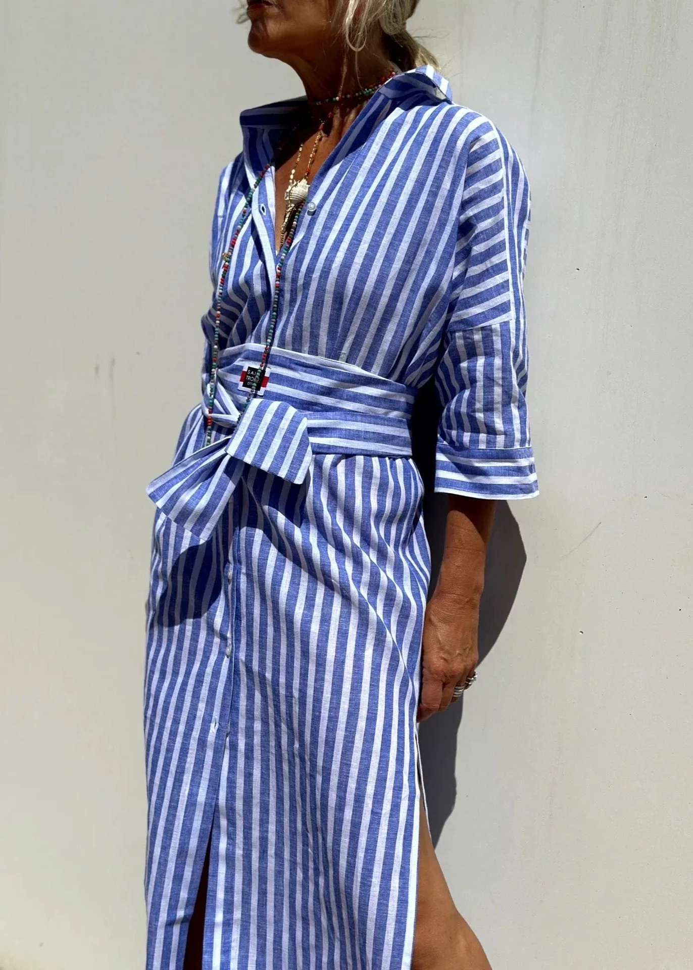 Sophie Paris | Robe chemise longue d'été à rayures et manches mi-longues