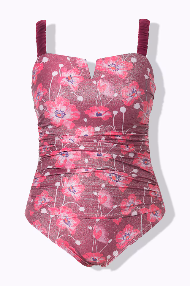 Ruched Sparkling Floral One Piece Swimsuit
