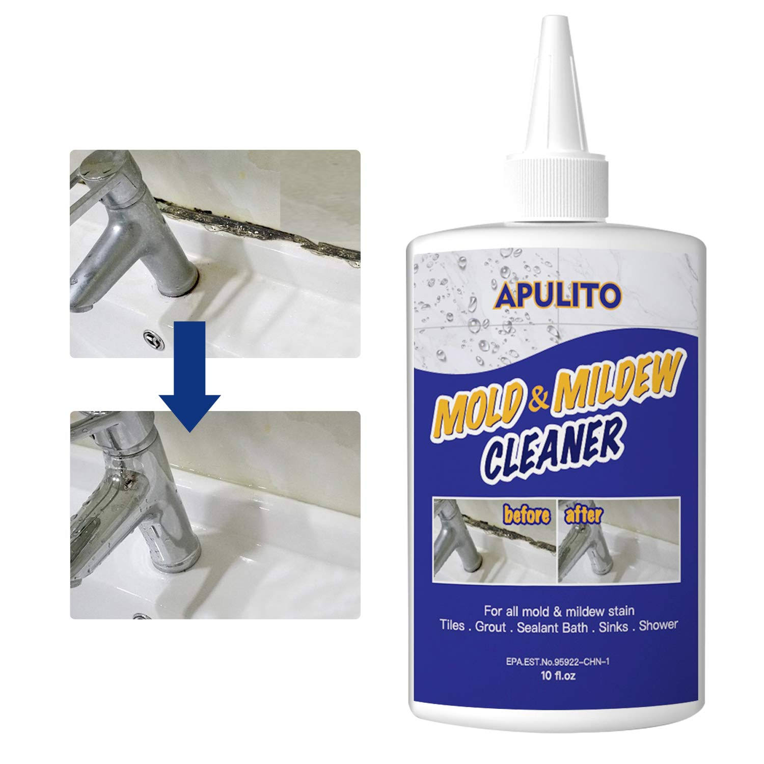 APULITO Home Mold Stain Cleaning Gel Mildew Cleaner Gel for Bathroom Kitchen Household 10 fl oz (Pack of 1)