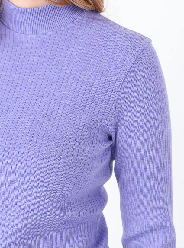 Pull chaussette  femme col cheminee laine mérinos Violet Parme