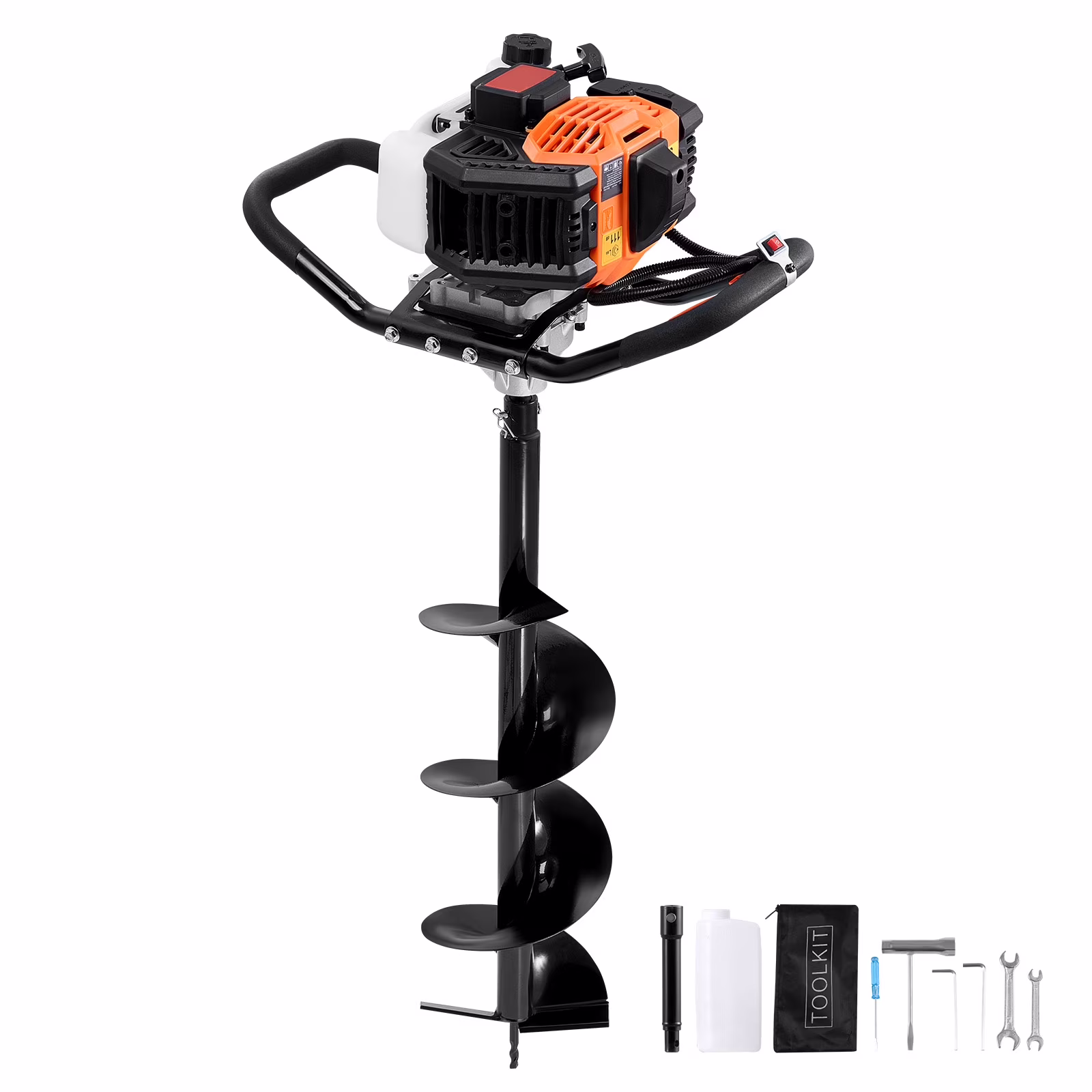 KFFKFF Gas Earth Auger, 52CC 1450W, Includes 8 Drill Bit & Extension Rod, Ideal for Garden, Farmland Fence Installation, Orange & Black