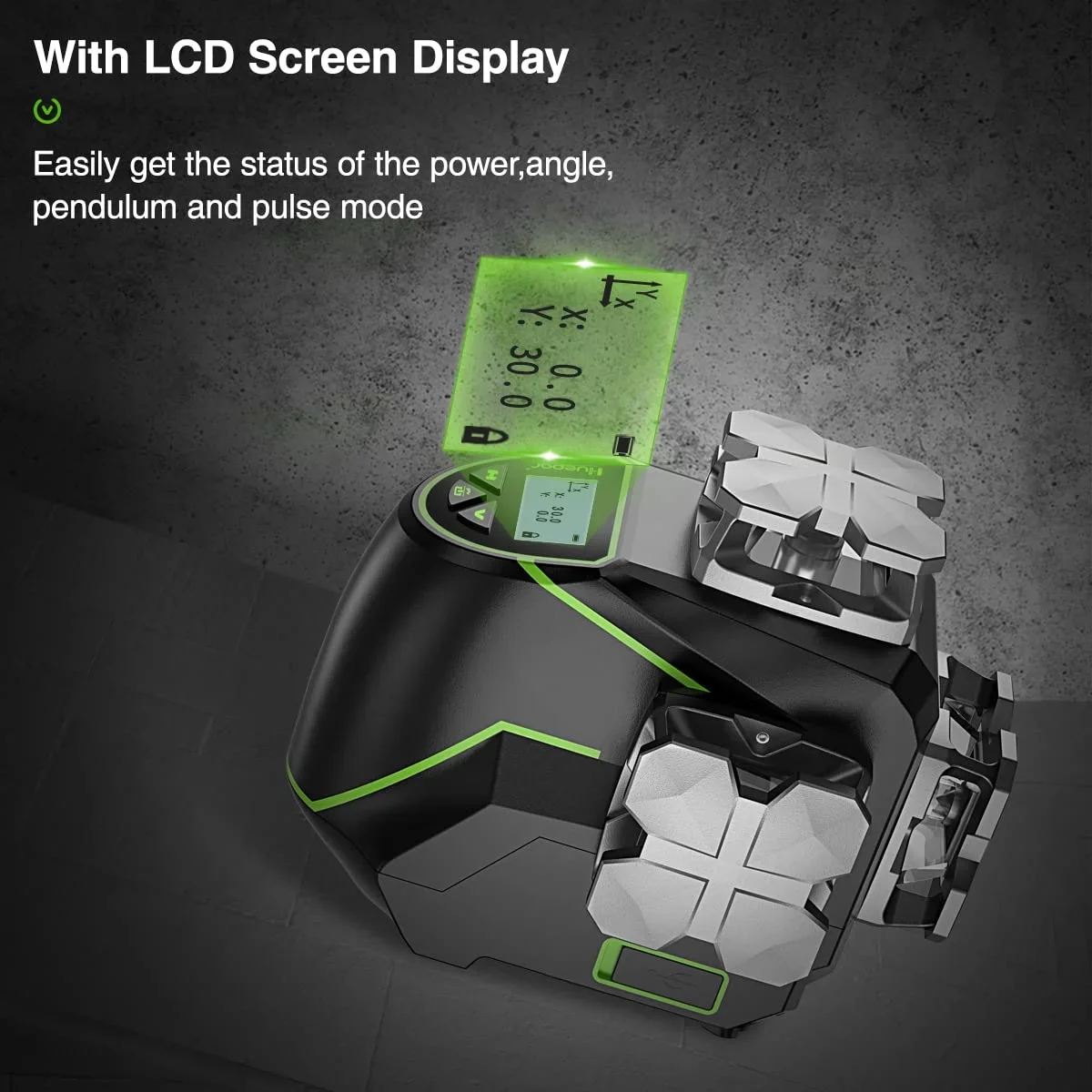 4D 16 Lines Self-Leveling Laser Level, 200Ft Green Beam 4 x 360° Cross Line Laser Level Tools with LCD Screen, Bluetooth and Magnetic Bracket