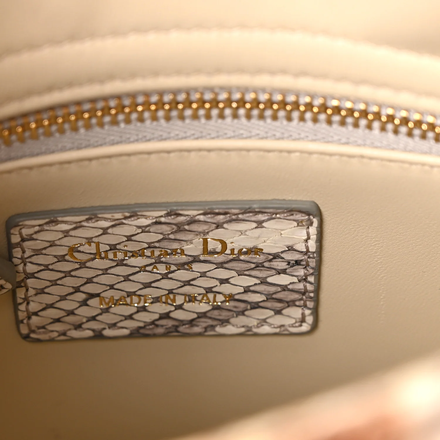 Snakeskin Mini Lady Dior Beige Gold