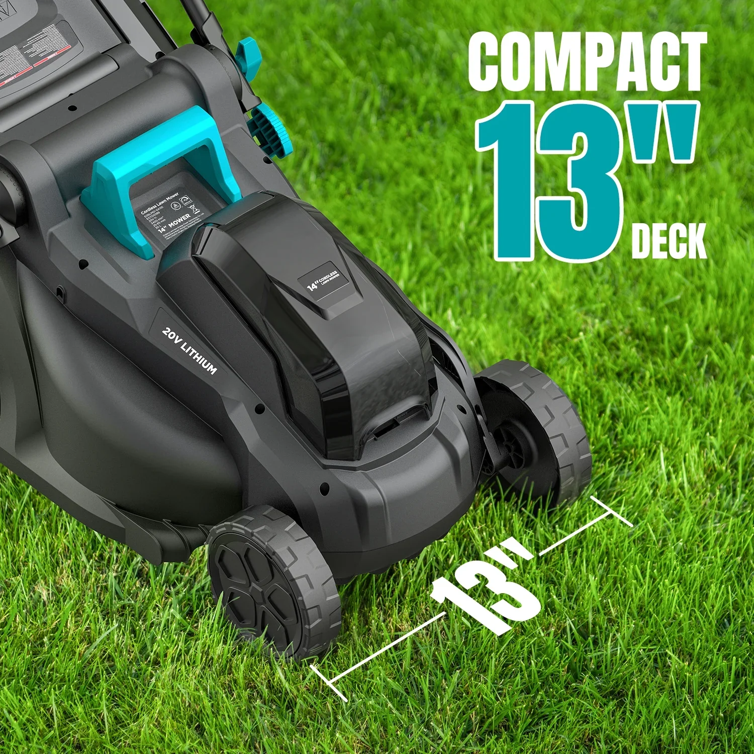 Mightymow 20V Electric Lawn Mowers,  13 Cordless Lawn Mower, 5 Heights Adjustment, with 2*4.0Ah Battery and Charger, for Garden/Yard/Farm